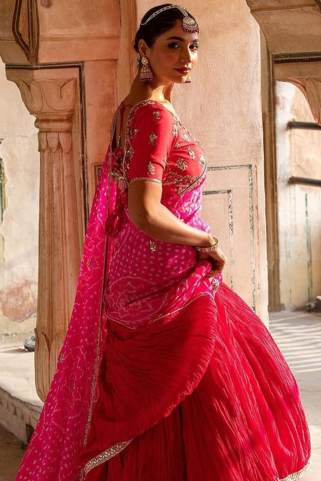 Embroidered Bandhej Lehenga with Gota Patti and Zardozi work