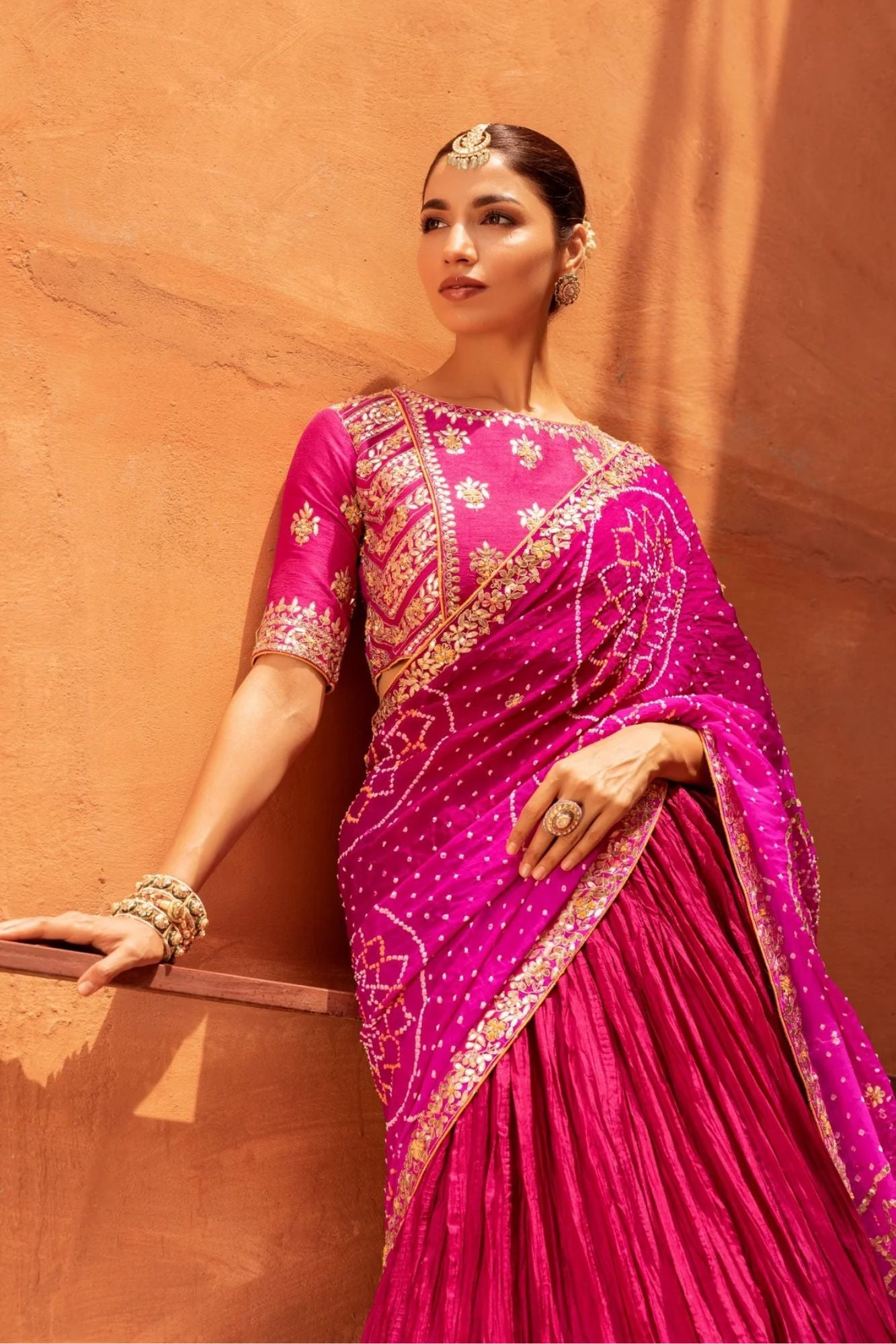 Silk Crush Lehenga with Bandhej Duppatta with Zardozi Work Blouse.