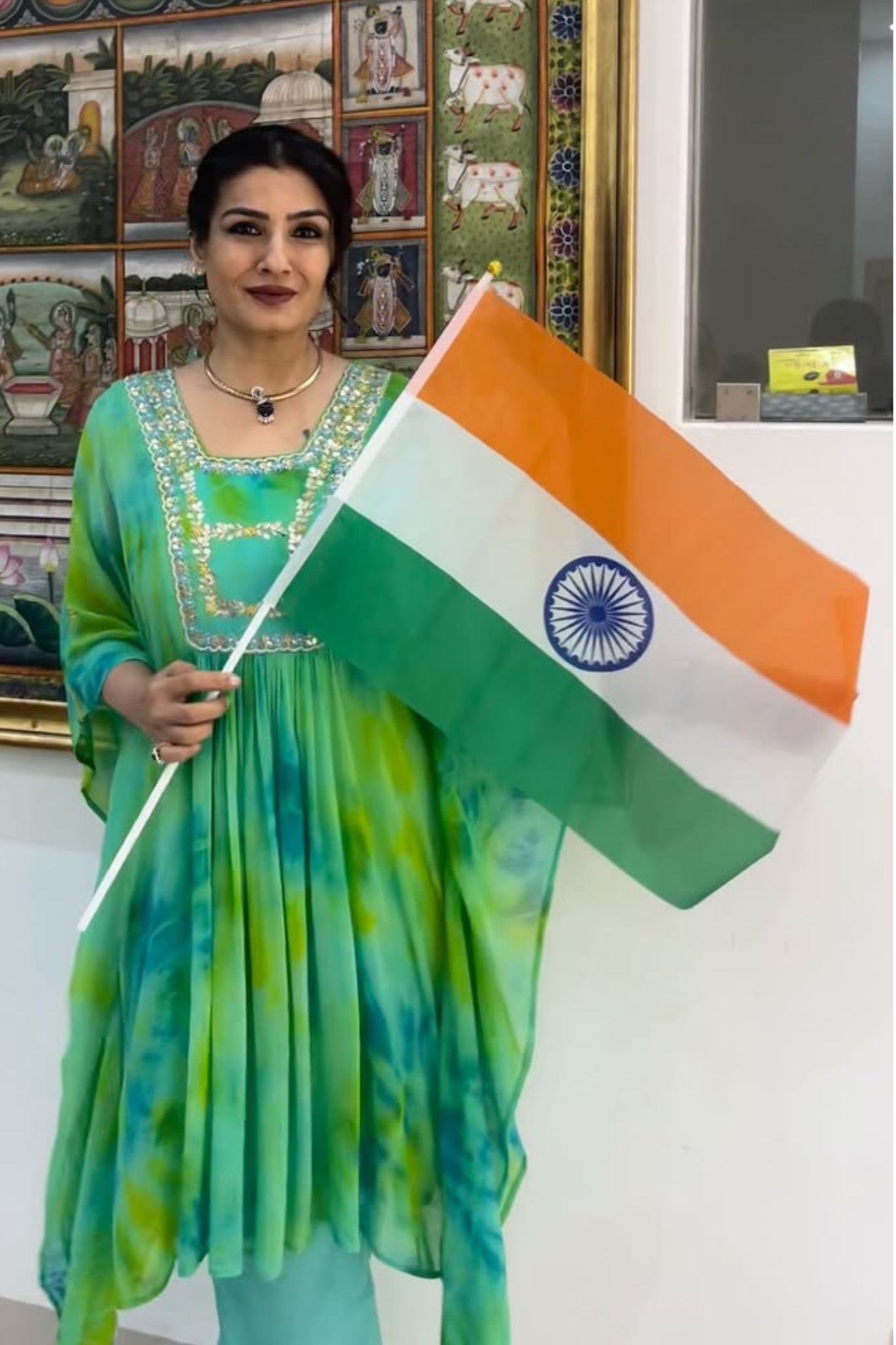 Tie & Dye Kaftan Silk Suit Embroidered with Gota Patti, Thread and Zardozi work