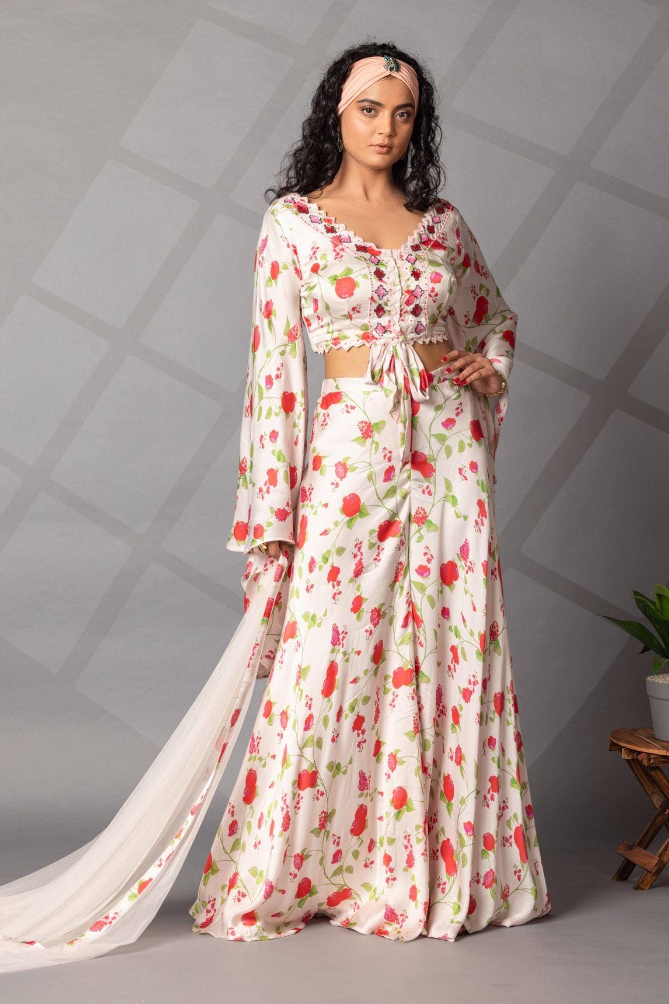 Satin Silk Printed Indowestern Ensemble