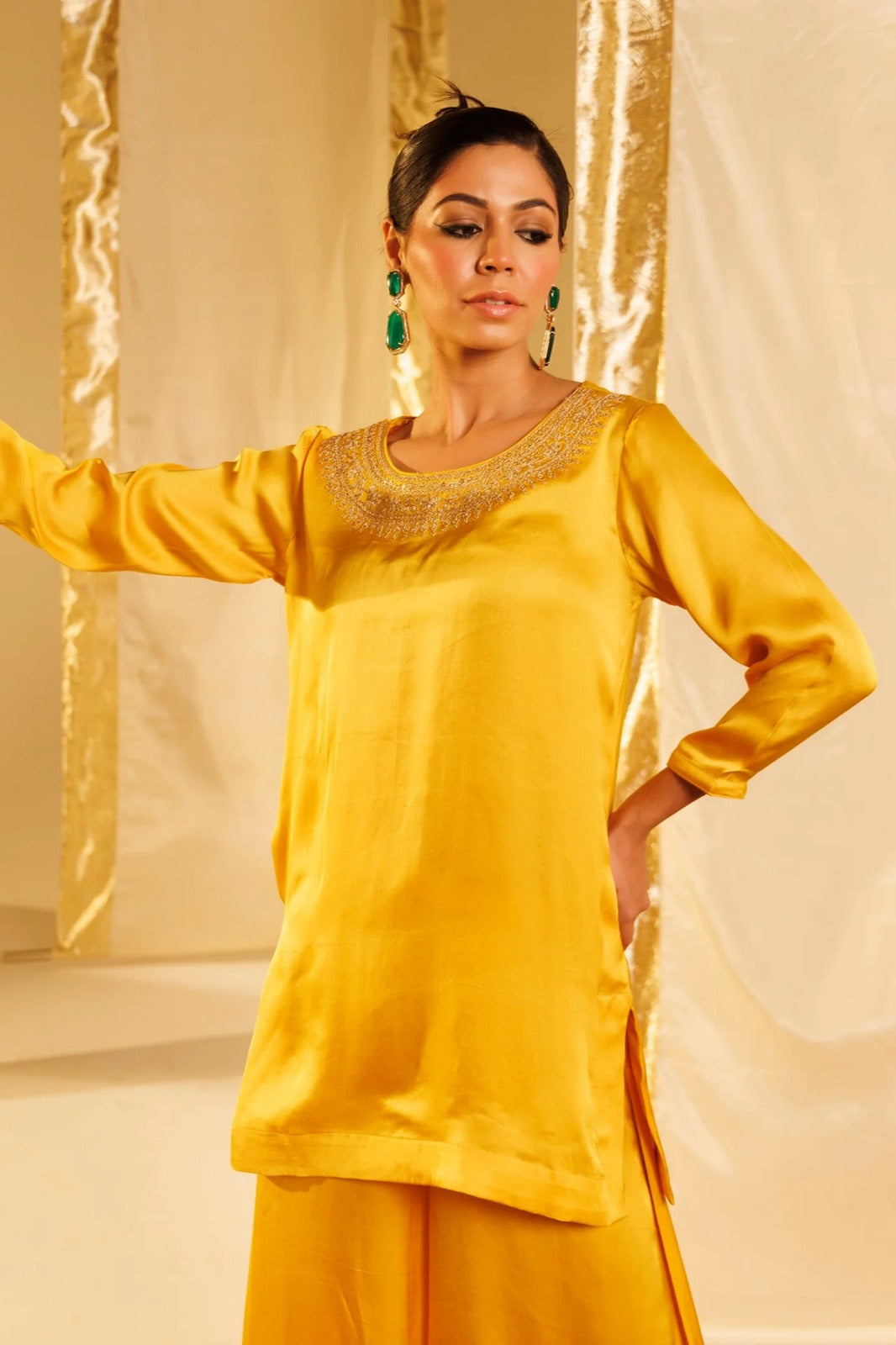 Satin Silk Indowestern with Dori and Sequins work