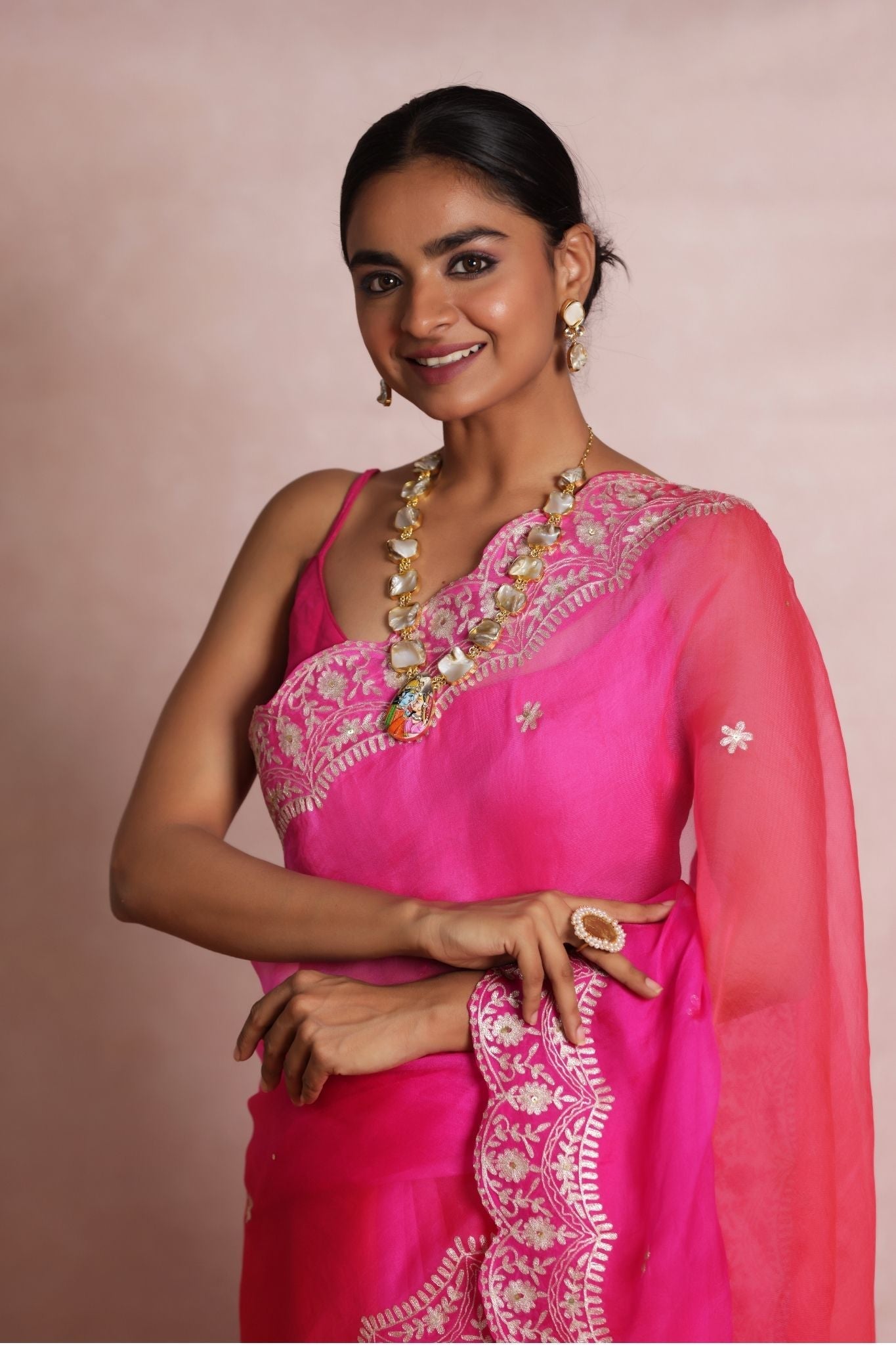 Shaded Organza Saree Embroidered with Pittan work