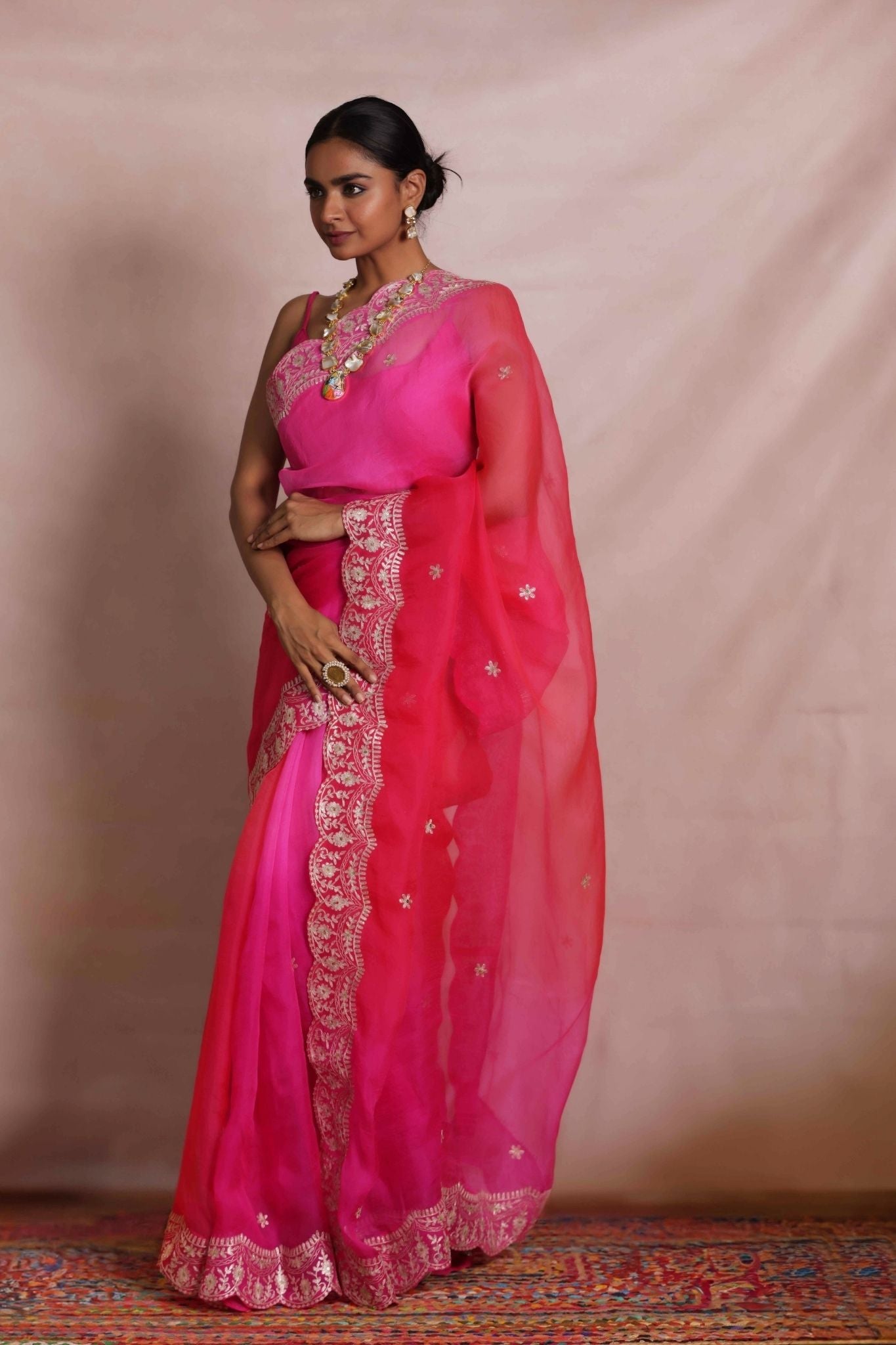 Shaded Organza Saree Embroidered with Pittan work