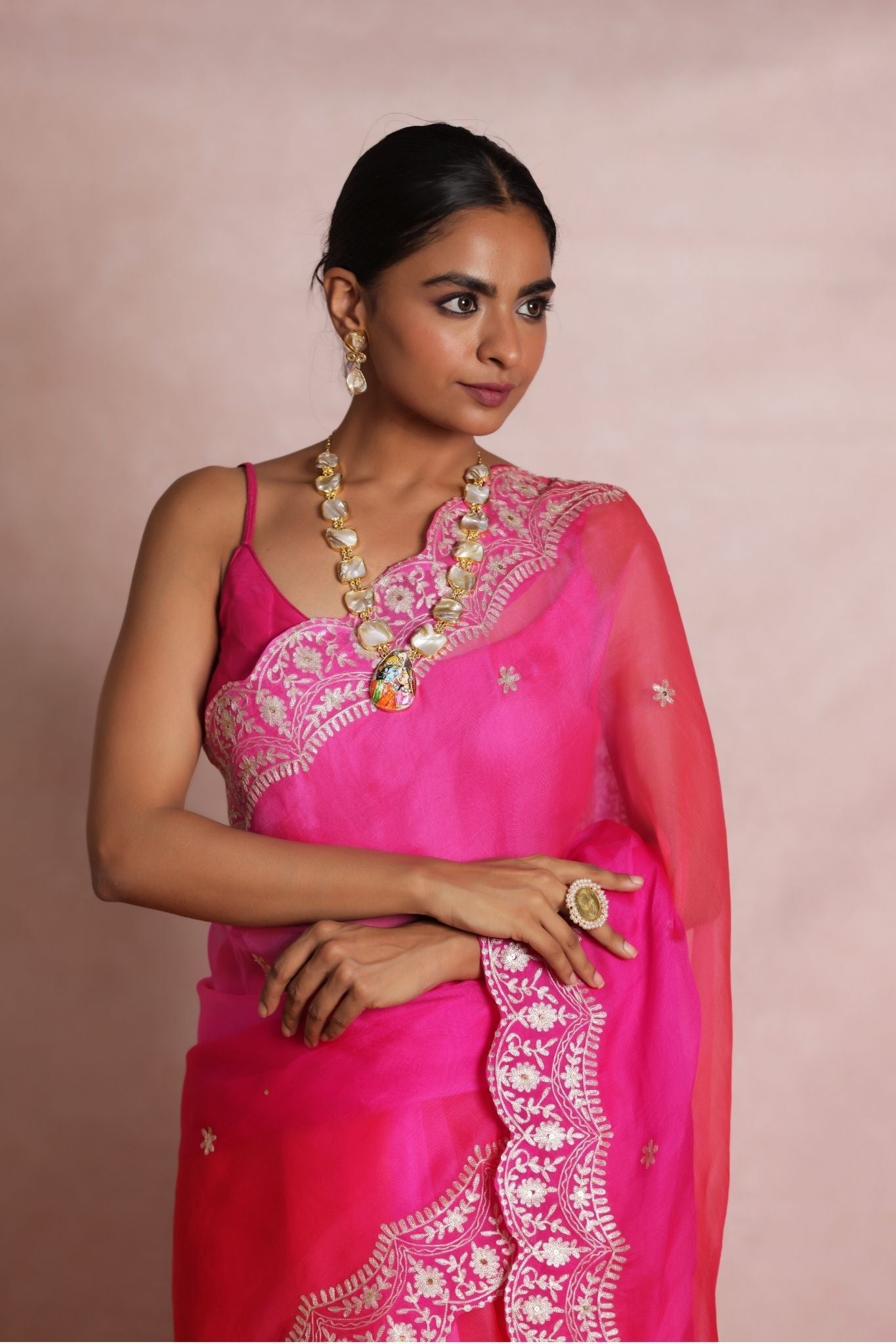 Shaded Organza Saree Embroidered with Pittan work