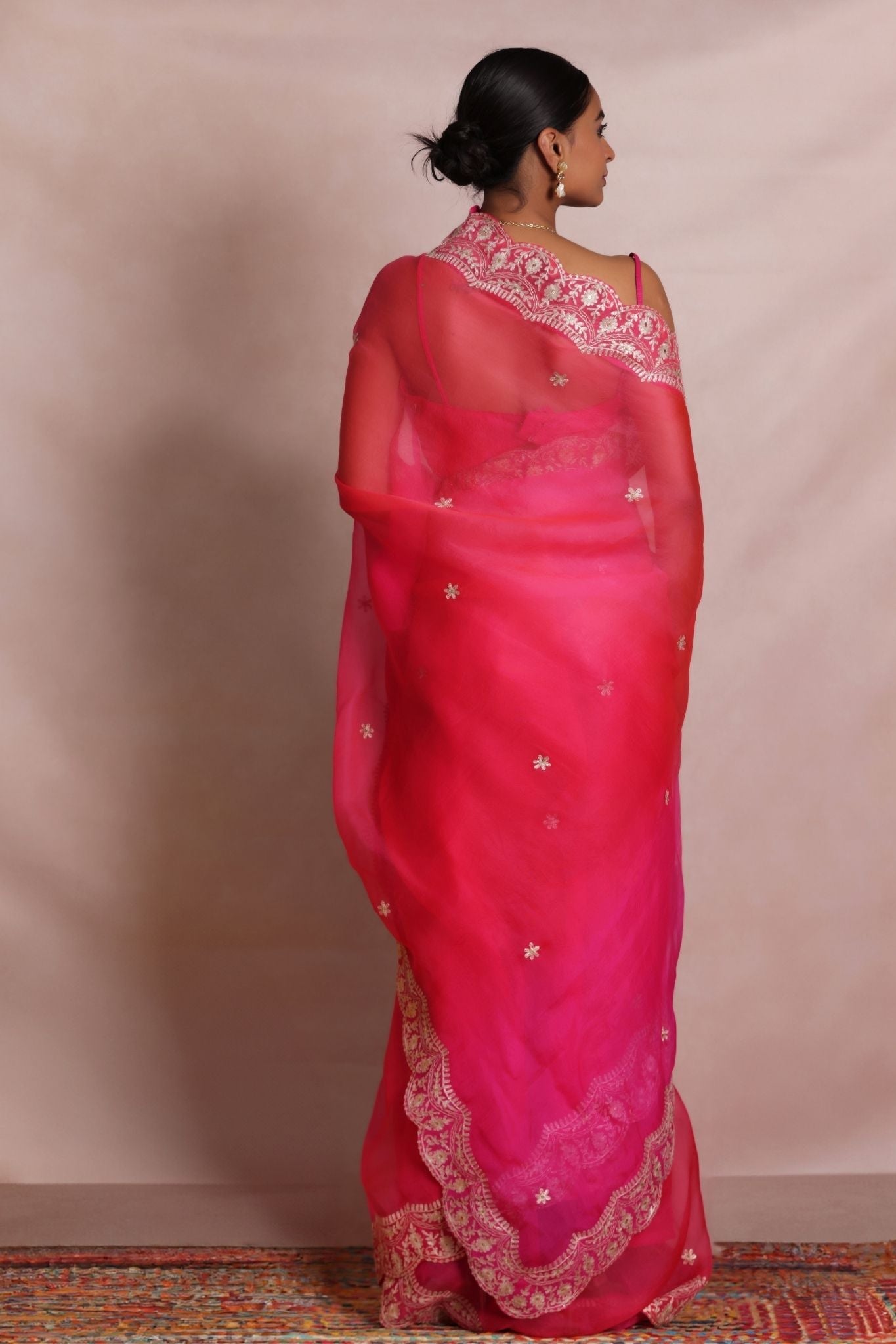 Shaded Organza Saree Embroidered with Pittan work