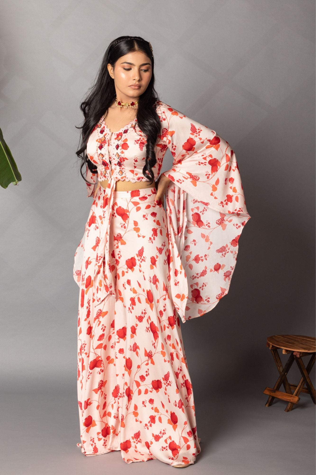 Satin Silk Printed Indowestern Ensemble