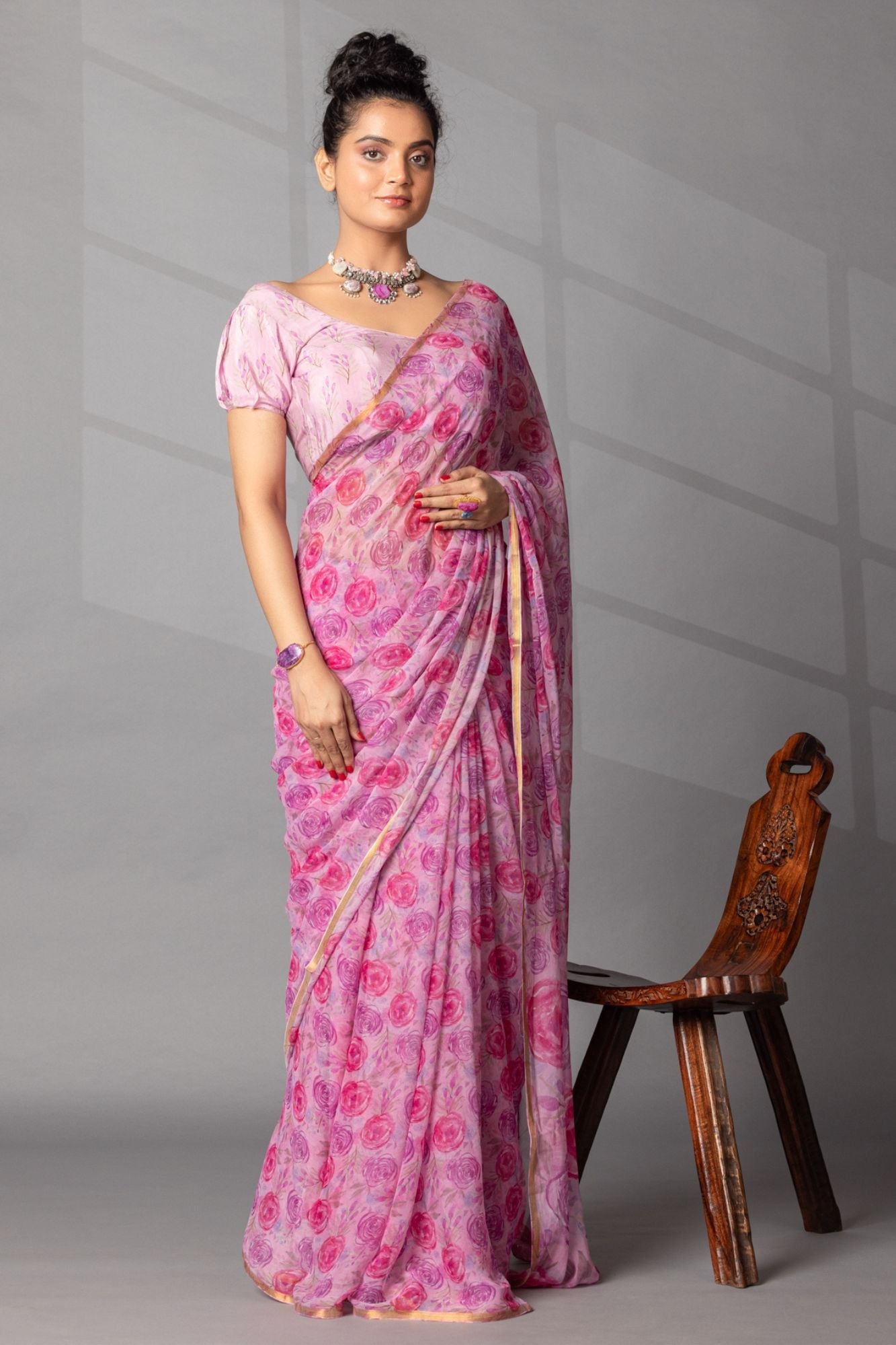 Digital Floral printed Chiffon Saree