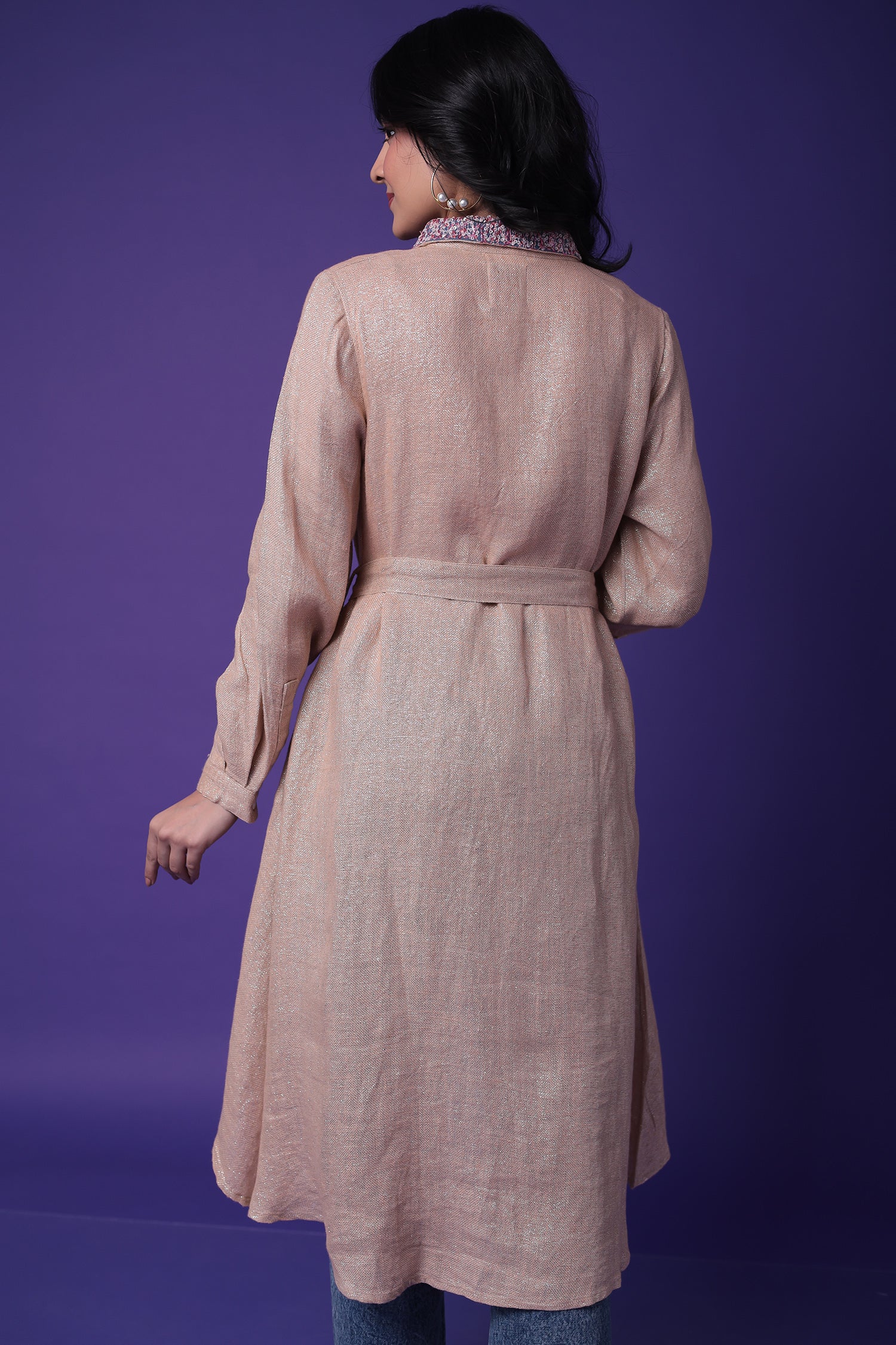 Shimmer Linen Dress Embroidered with Sequins work