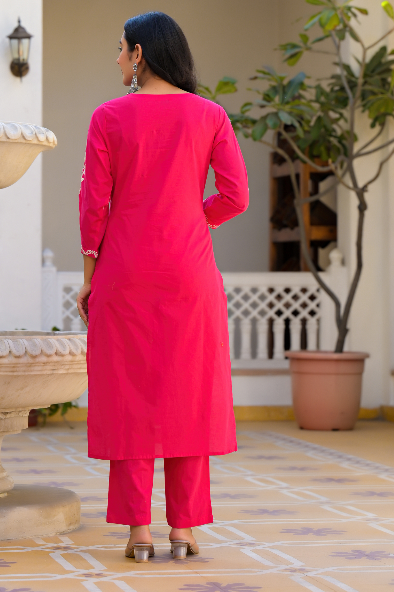 Silk Blend Kurta Stitched Set (3Pc) with Thread Work