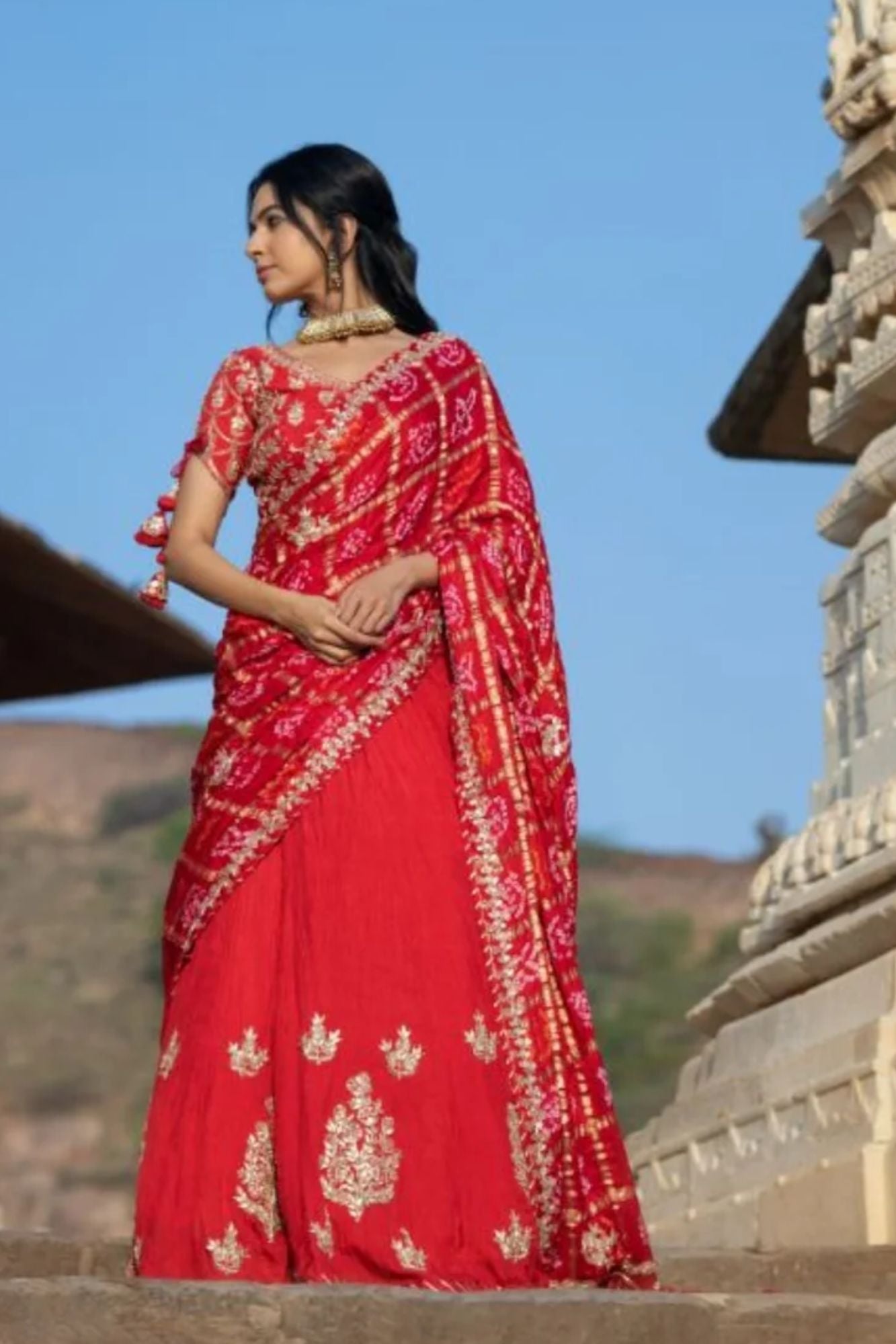 Silk Lehenga with Gota Patti, Zari, Ghatchola work.