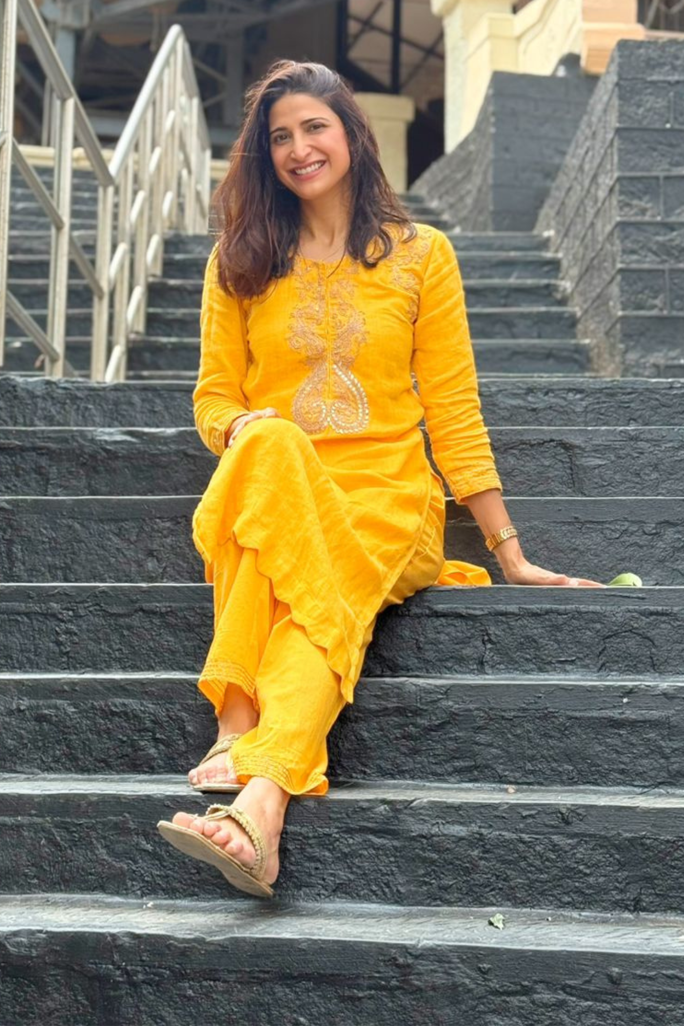 Linen Suit Stitched with Dori and Gota Patti work