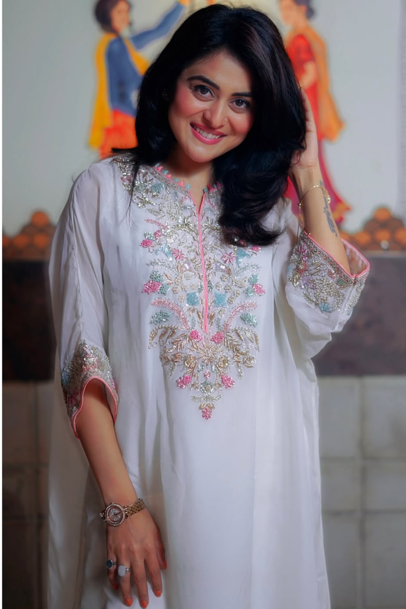 Pure Organza Kaftan Suit with Pearl, Thread and Zardozi work