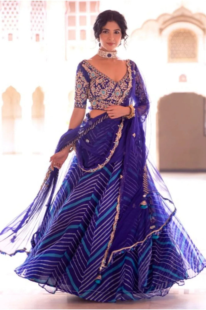 Leheriya Organza Lehenga with Gota Patti, Thread work.