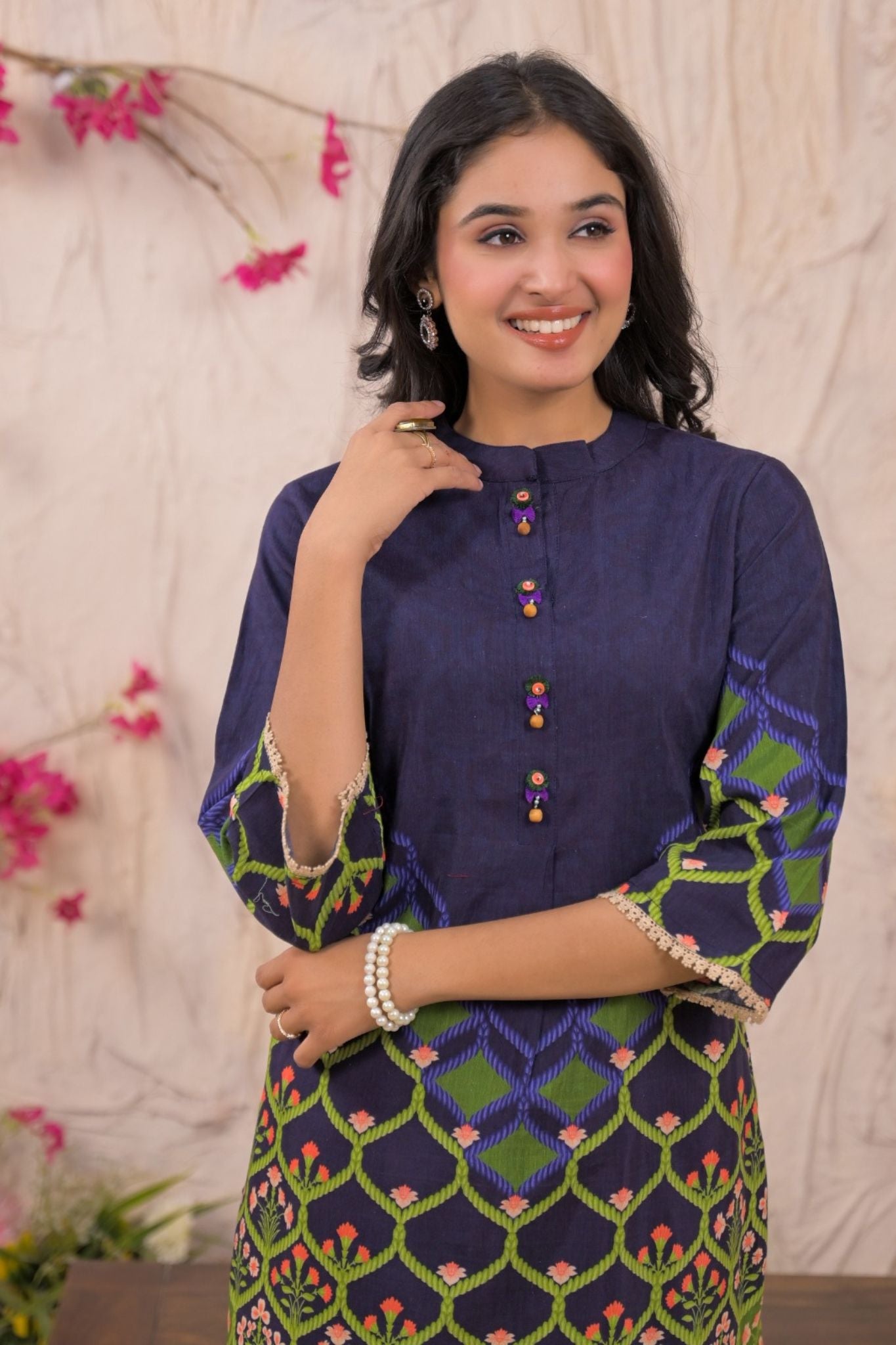 Printed Silk Blend Kurta Stitched with Thread wok