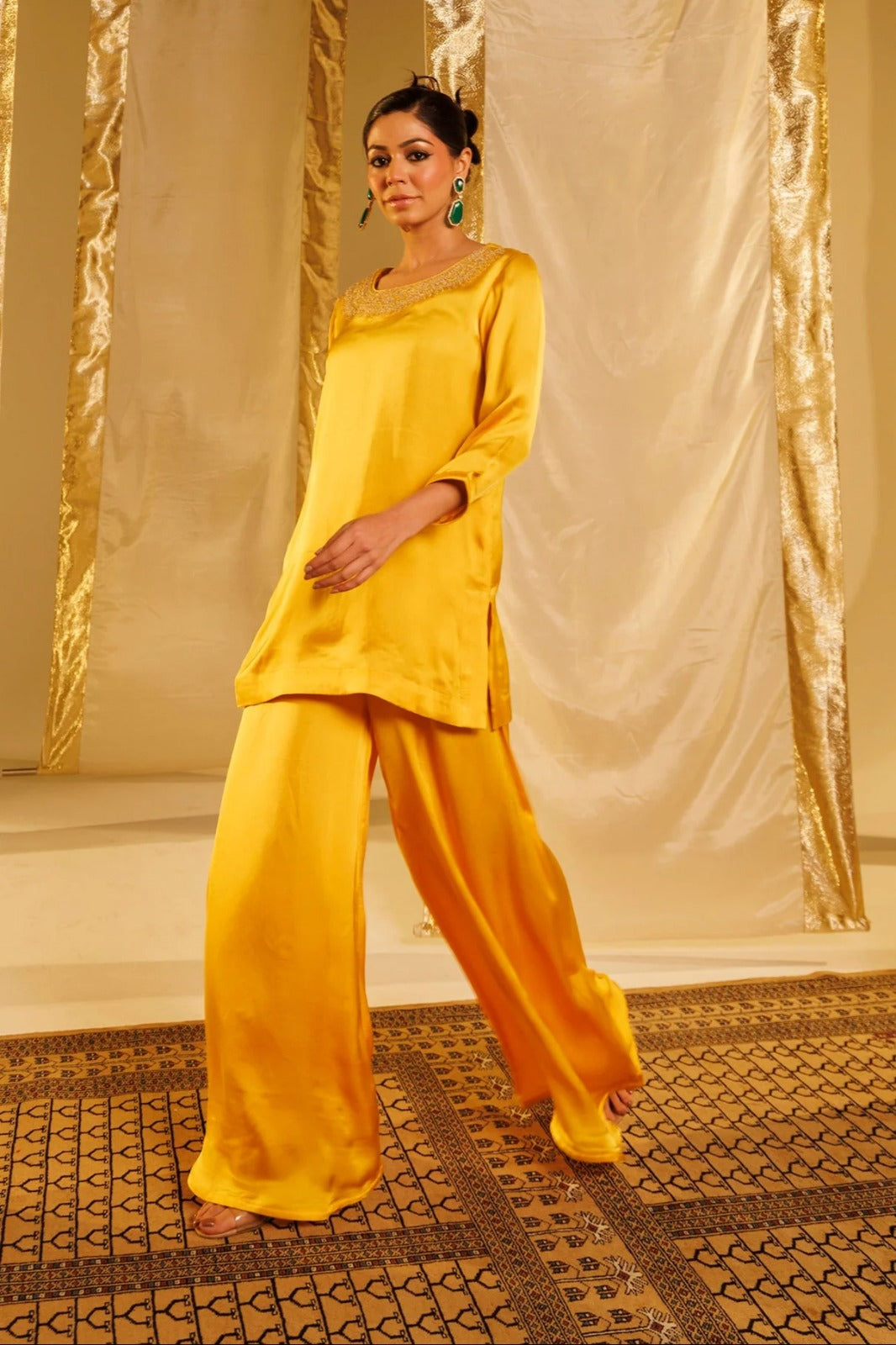 Satin Silk Indowestern with Dori and Sequins work