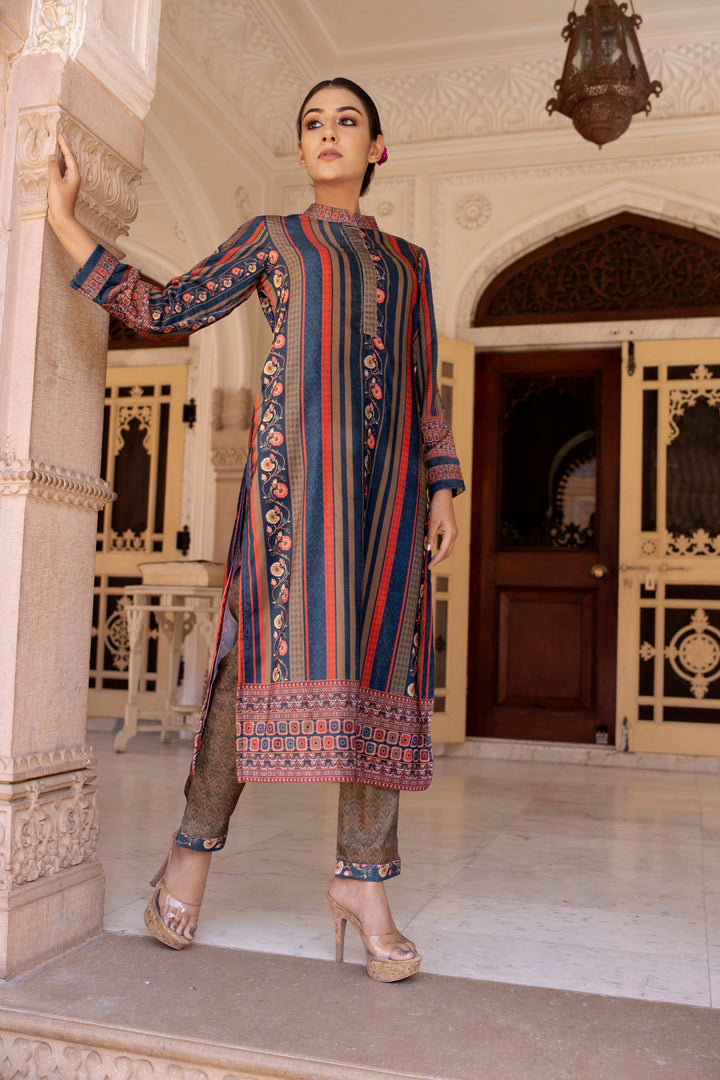 Velvet  Suit with Digital Print work.
