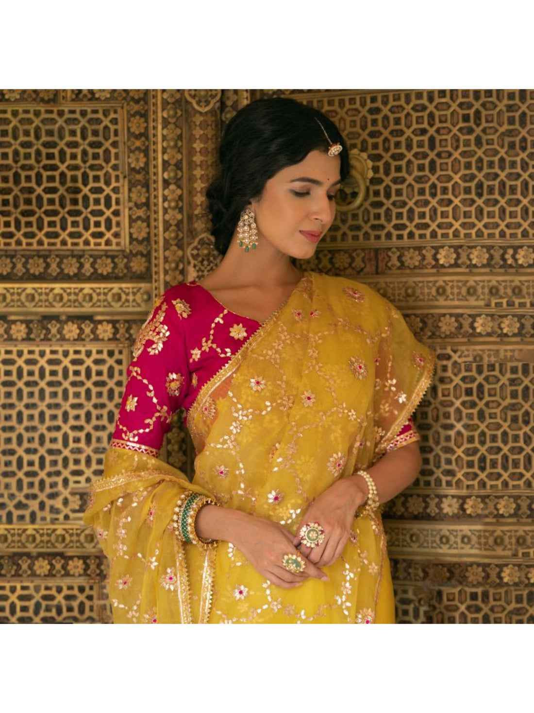 Organza  Saree with Gota Patti, Thread work.