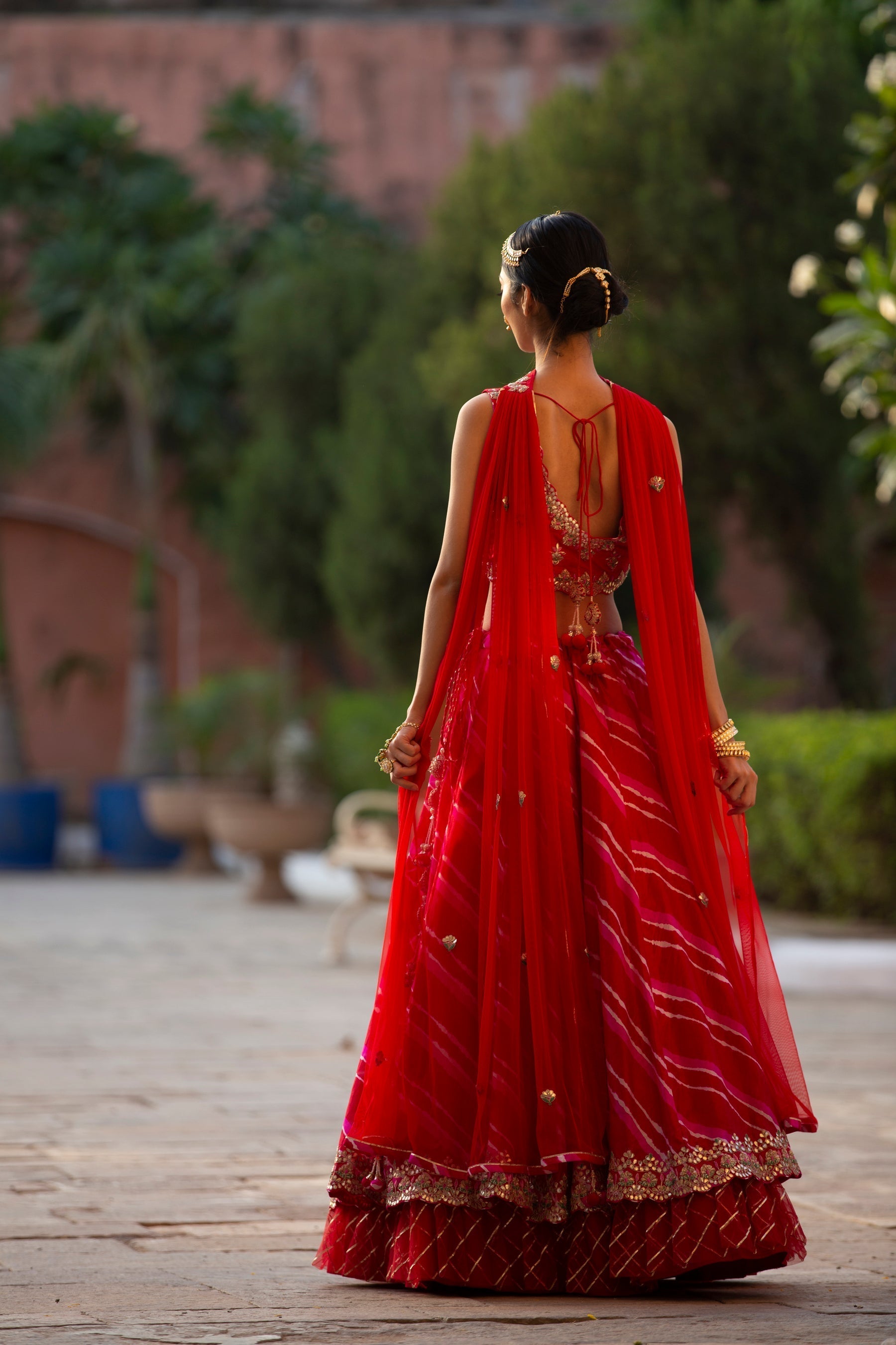 Leheriya Tussar silk Lehenga with Gota Patti, Zardozi work.