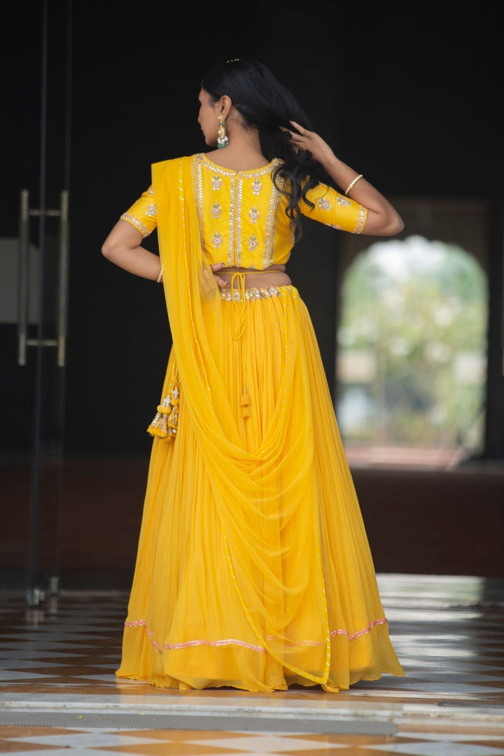 Embroidered Georgette Lehenga with Pearl and Zardozi work.