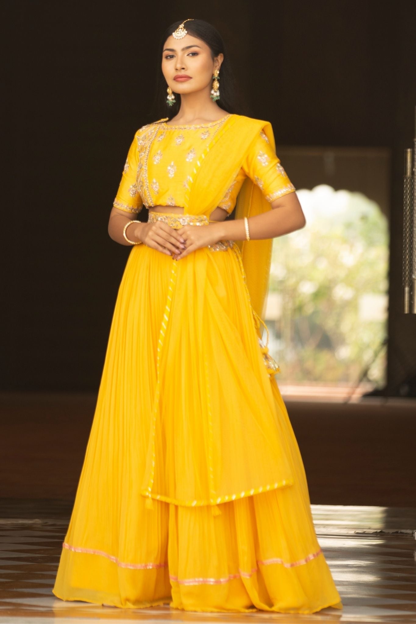 Embroidered Georgette Lehenga with Pearl and Zardozi work.