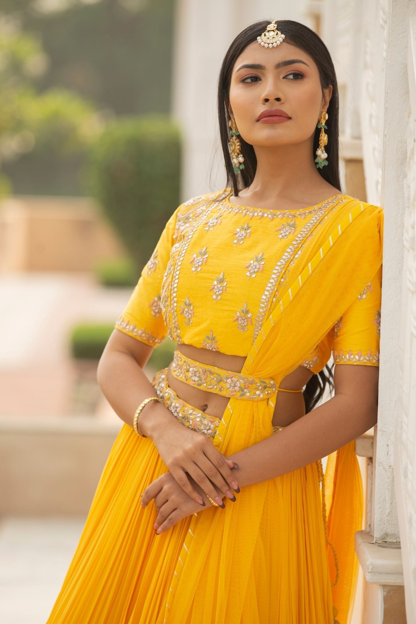 Embroidered Georgette Lehenga with Pearl and Zardozi work.