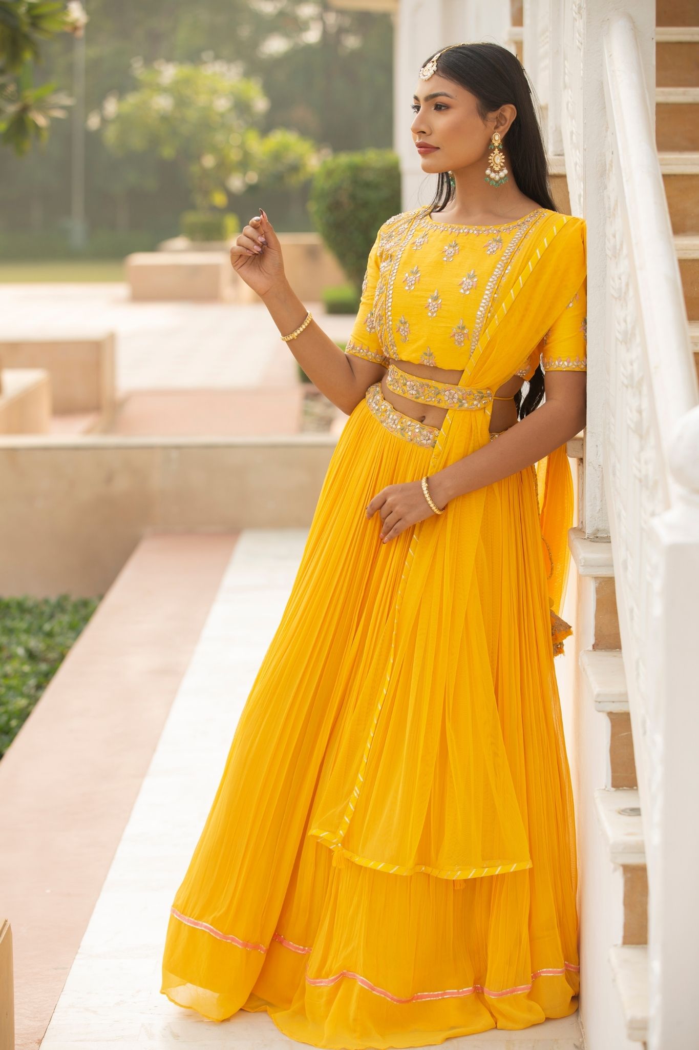 Embroidered Georgette Lehenga with Pearl and Zardozi work.