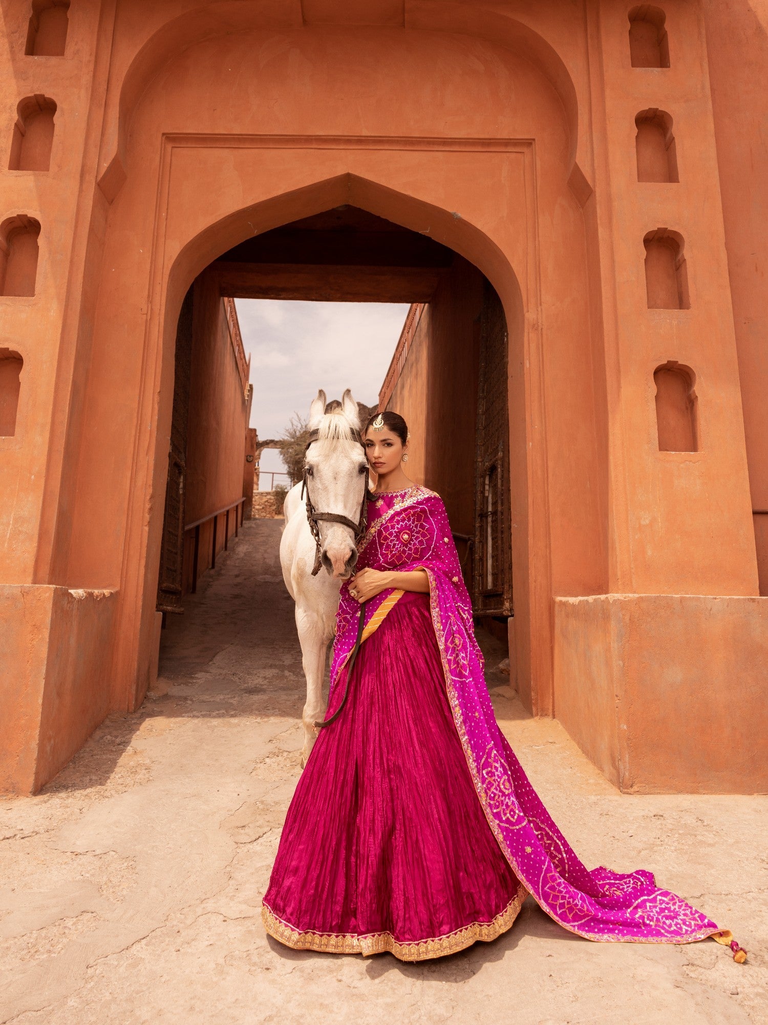 Silk Crush Lehenga with Bandhej Duppatta with Zardozi Work Blouse.