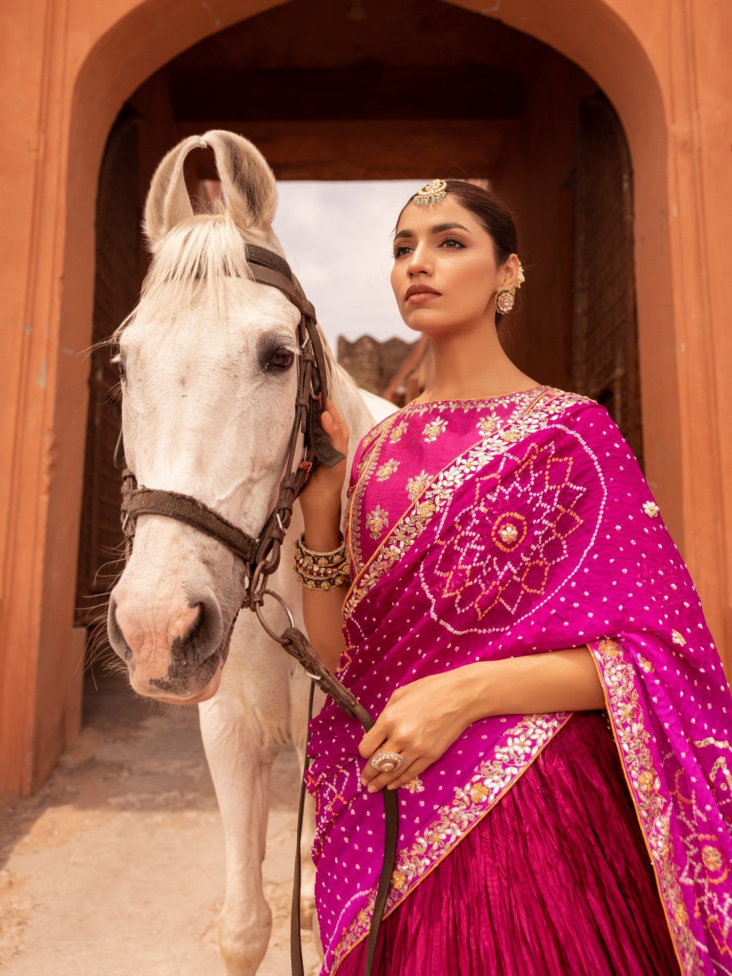 Silk Crush Lehenga with Bandhej Duppatta with Zardozi Work Blouse.