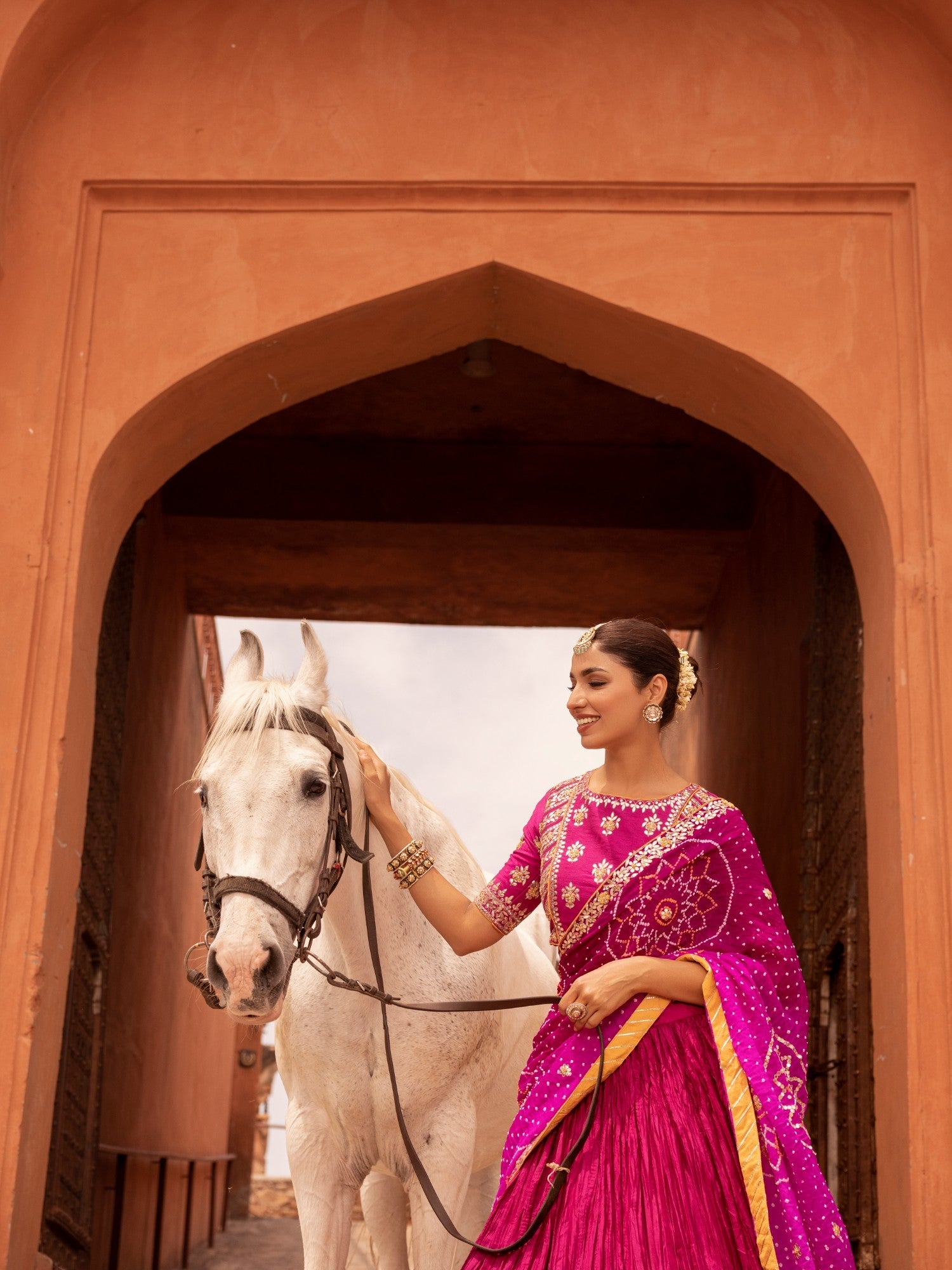 Silk Crush Lehenga with Bandhej Duppatta with Zardozi Work Blouse.