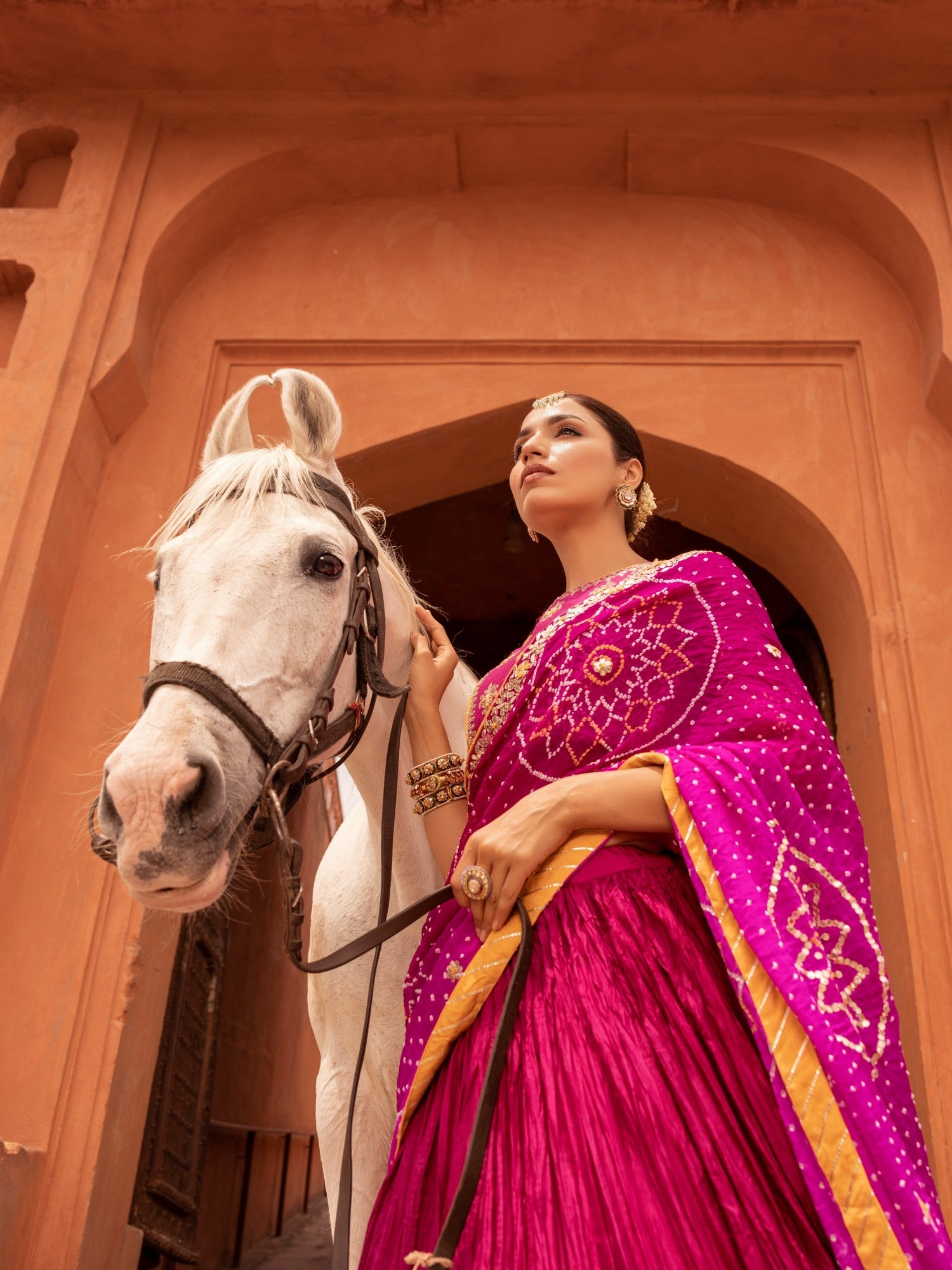 Silk Crush Lehenga with Bandhej Duppatta with Zardozi Work Blouse.