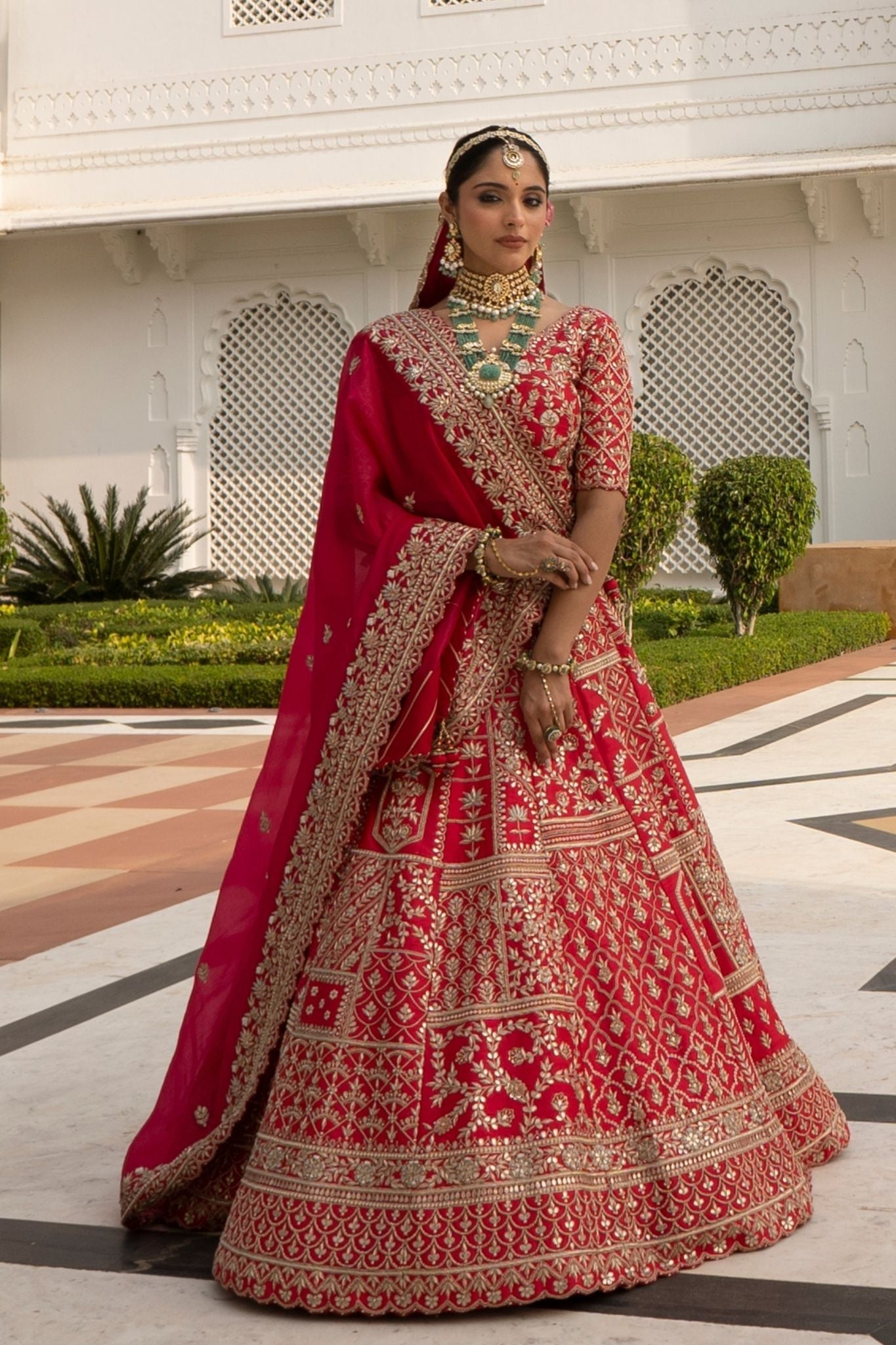 Equisite Raw Silk Lehenga with Gota Patti, Pearl and Zardozi work