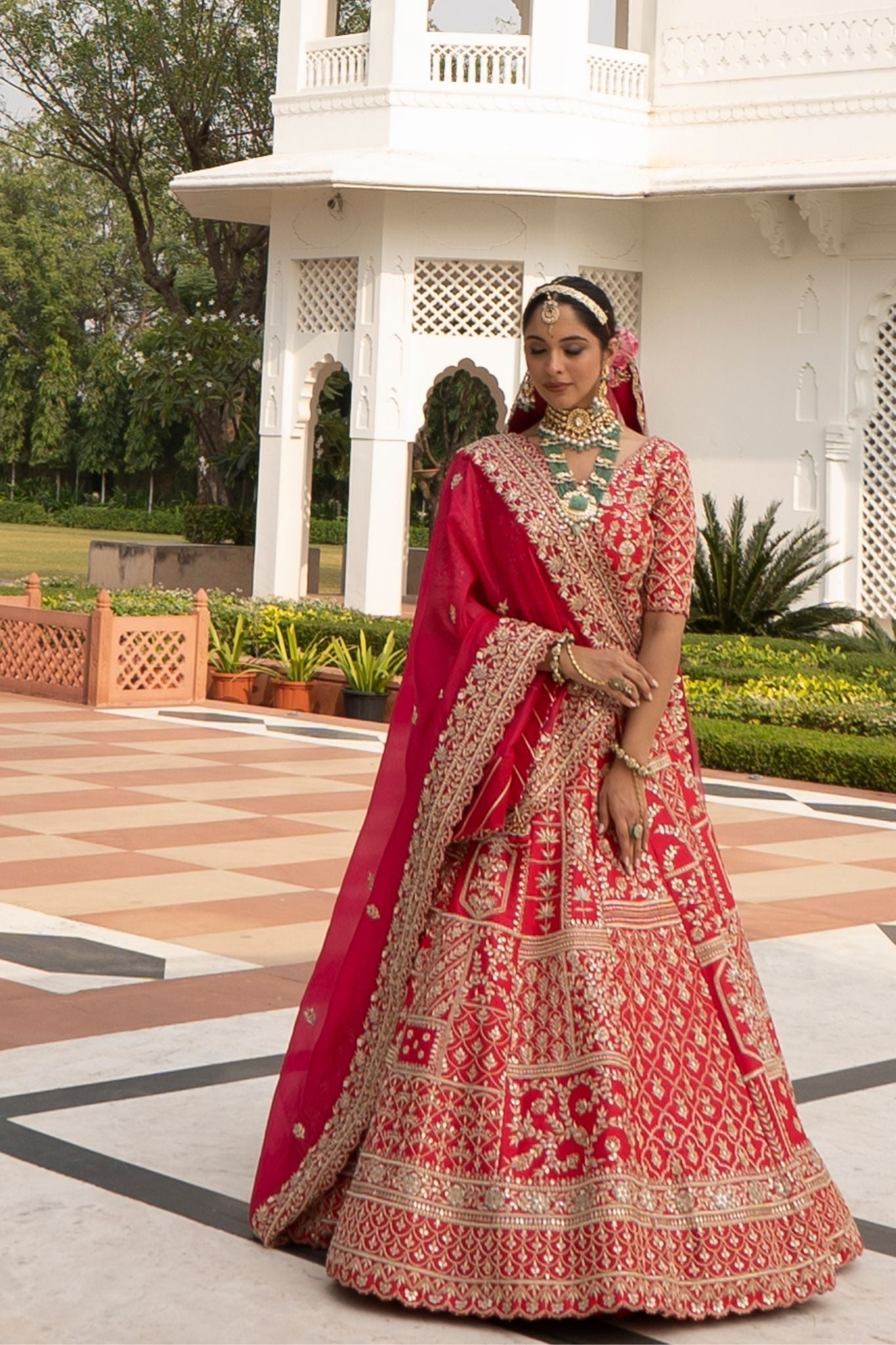 Equisite Raw Silk Lehenga with Gota Patti, Pearl and Zardozi work