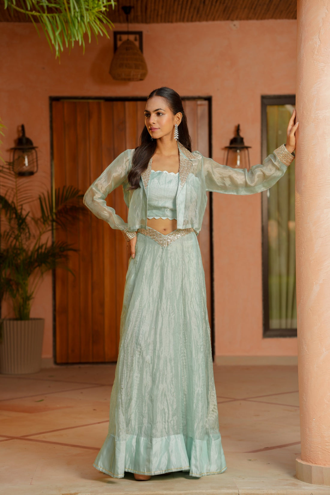 Tissue Indowestern with Dori, Gota Patti work.