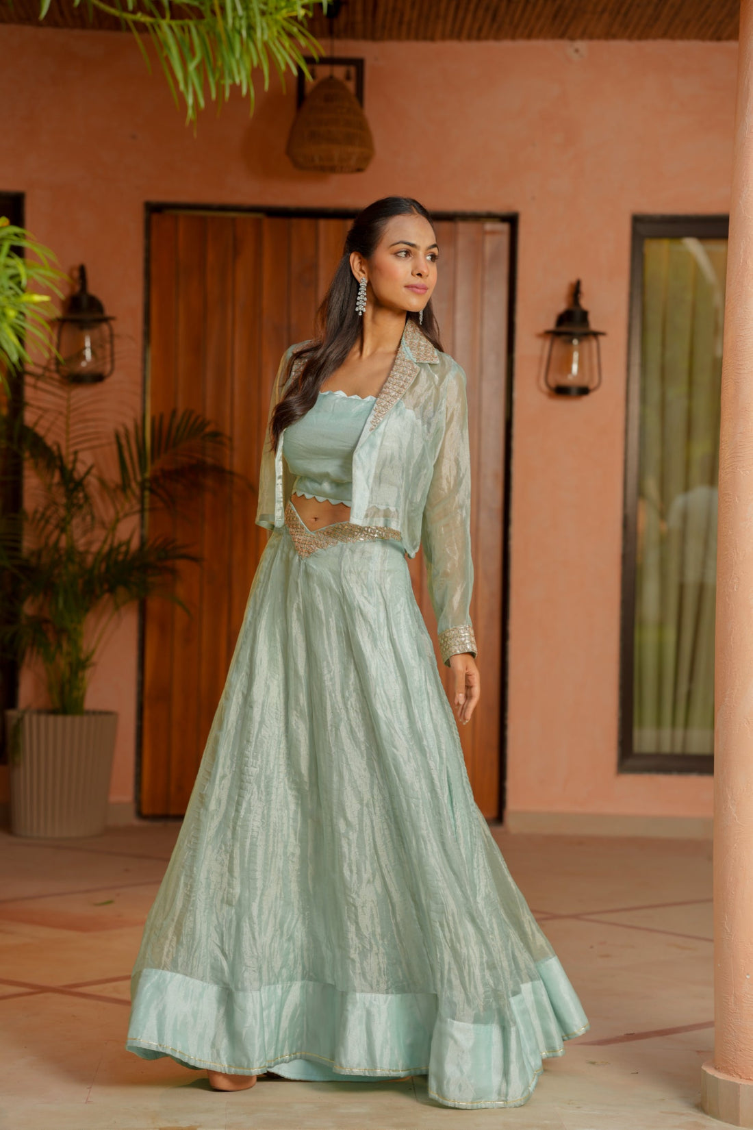 Tissue Indowestern with Dori, Gota Patti work.