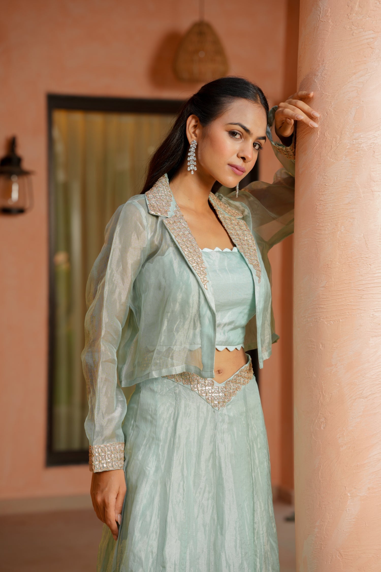 Tissue Indowestern with Dori, Gota Patti work.