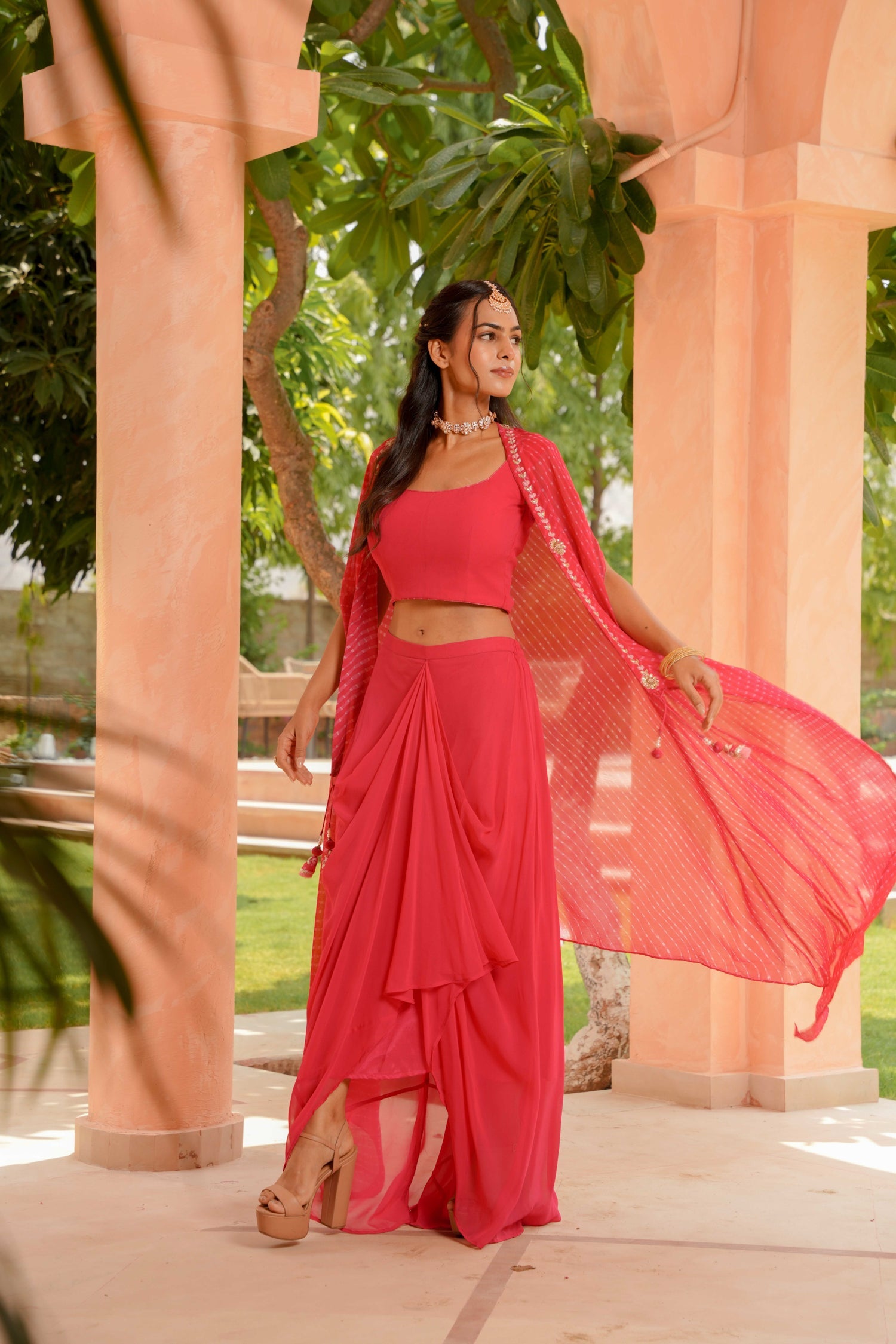 Georgette Indowestern with Mothra, Gota Patti, Zardozi work.