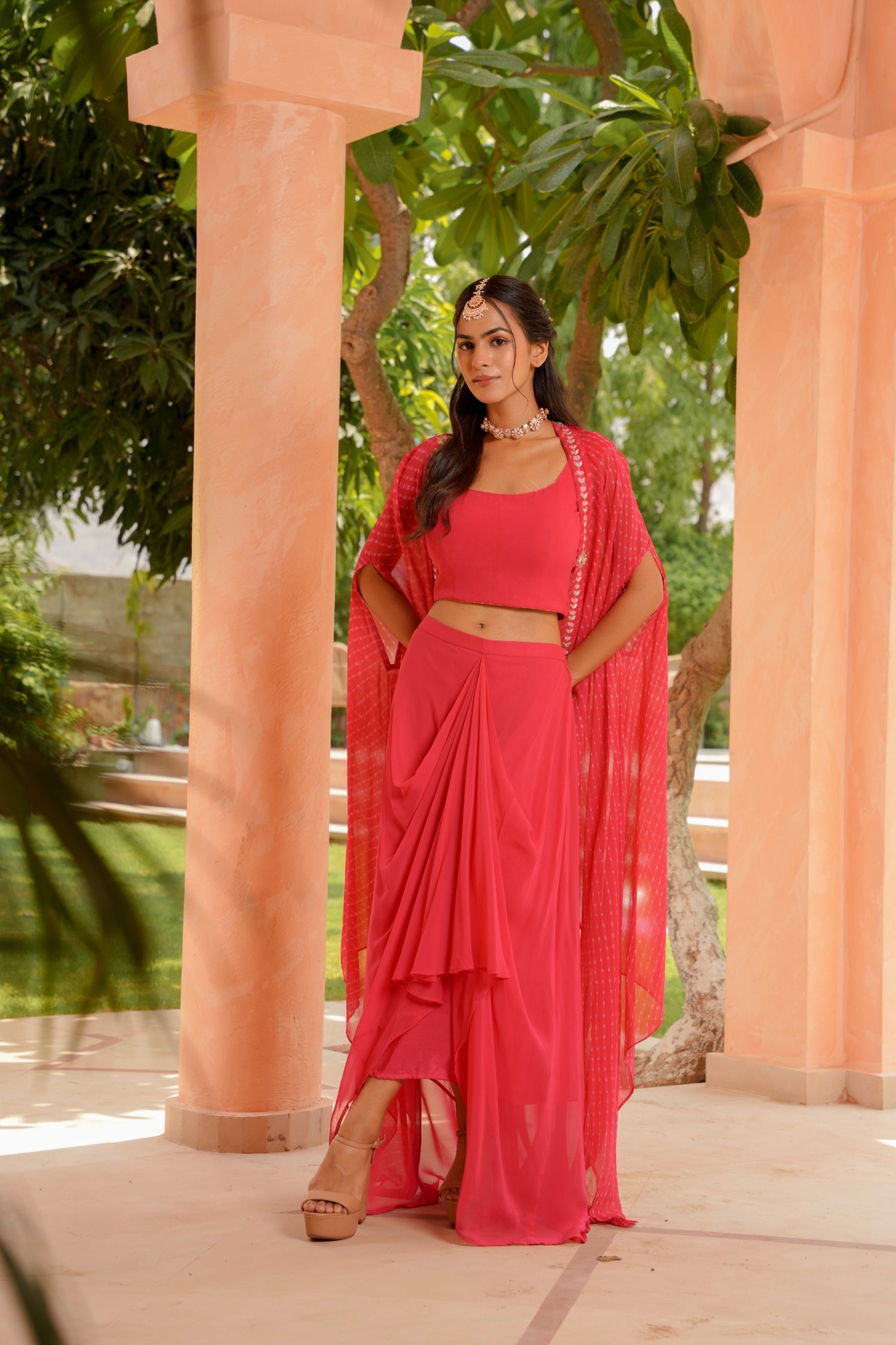 Georgette Indowestern with Mothra, Gota Patti, Zardozi work.