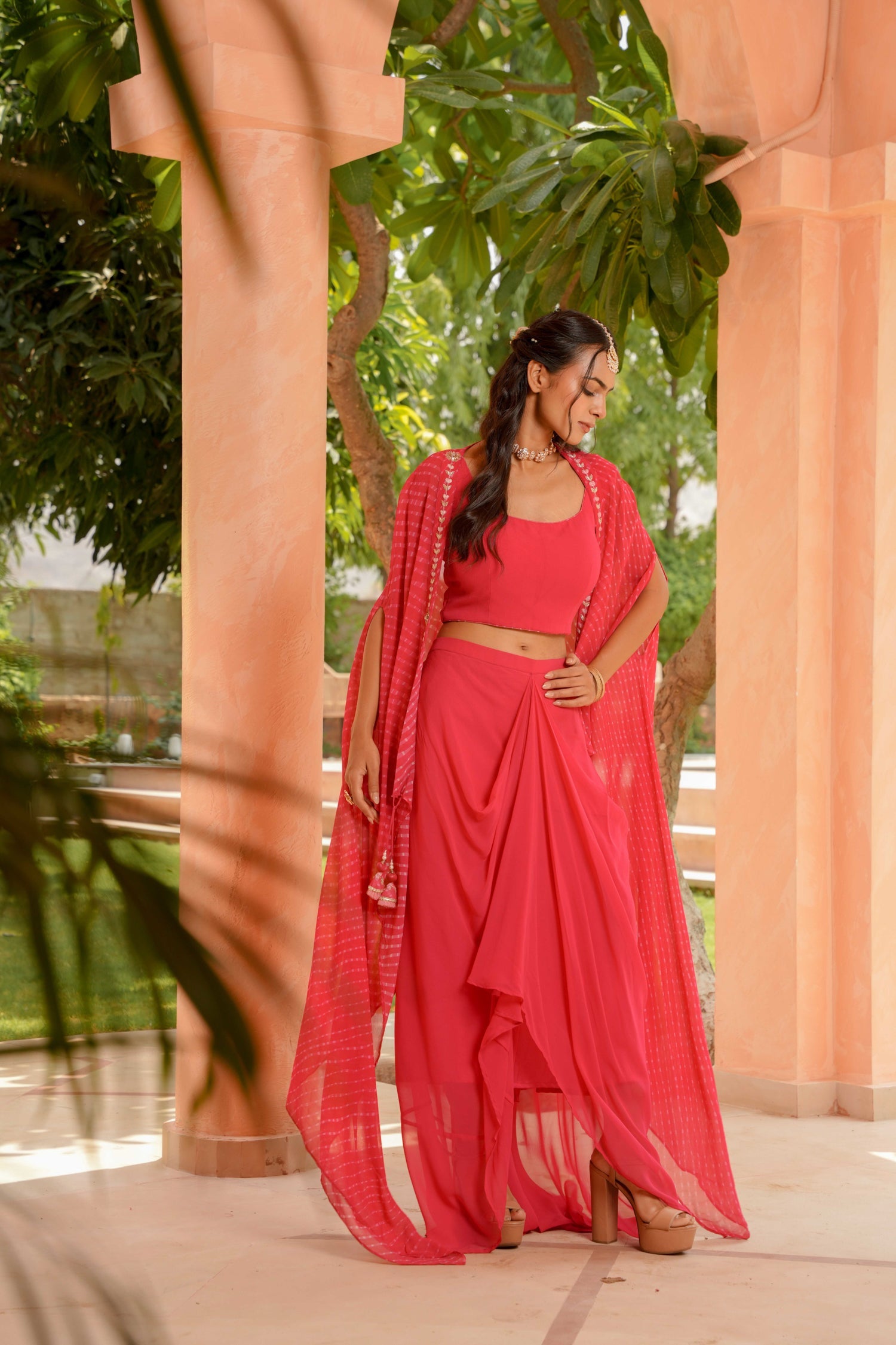 Georgette Indowestern with Mothra, Gota Patti, Zardozi work.