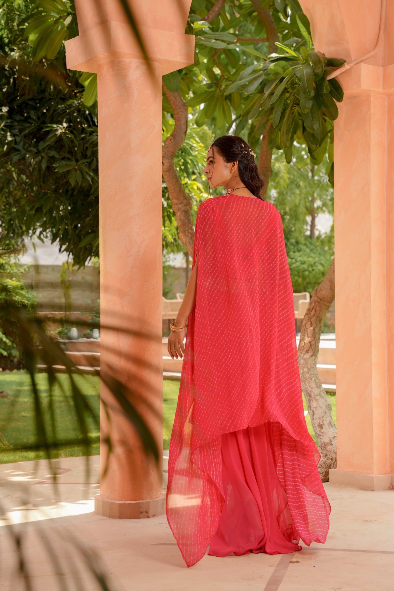 Georgette Indowestern with Mothra, Gota Patti, Zardozi work.