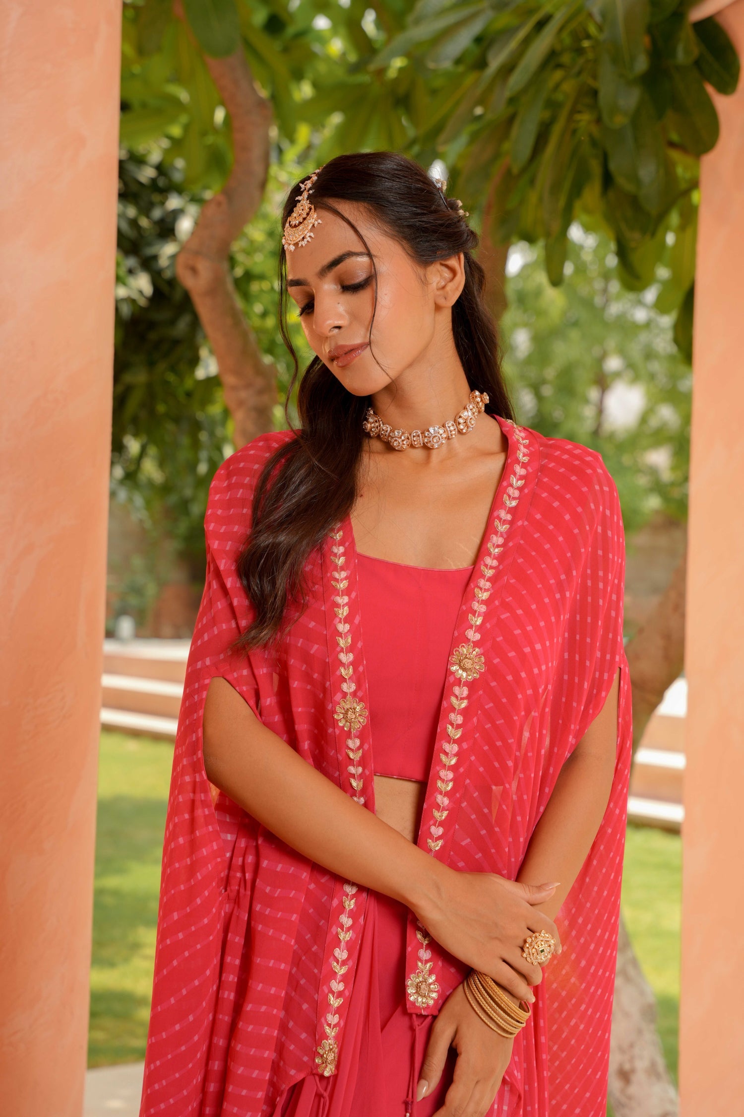 Georgette Indowestern with Mothra, Gota Patti, Zardozi work.