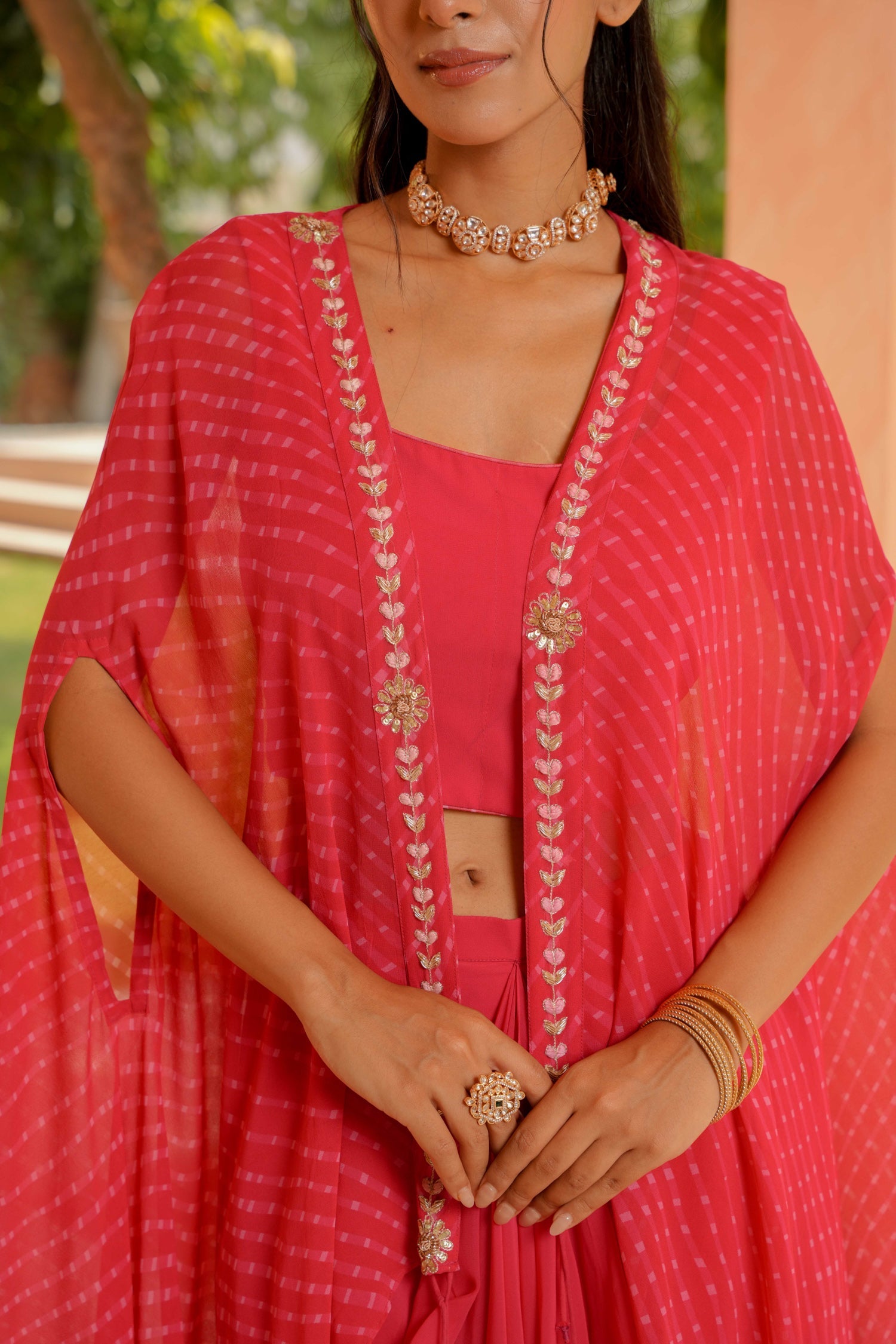 Georgette Indowestern with Mothra, Gota Patti, Zardozi work.