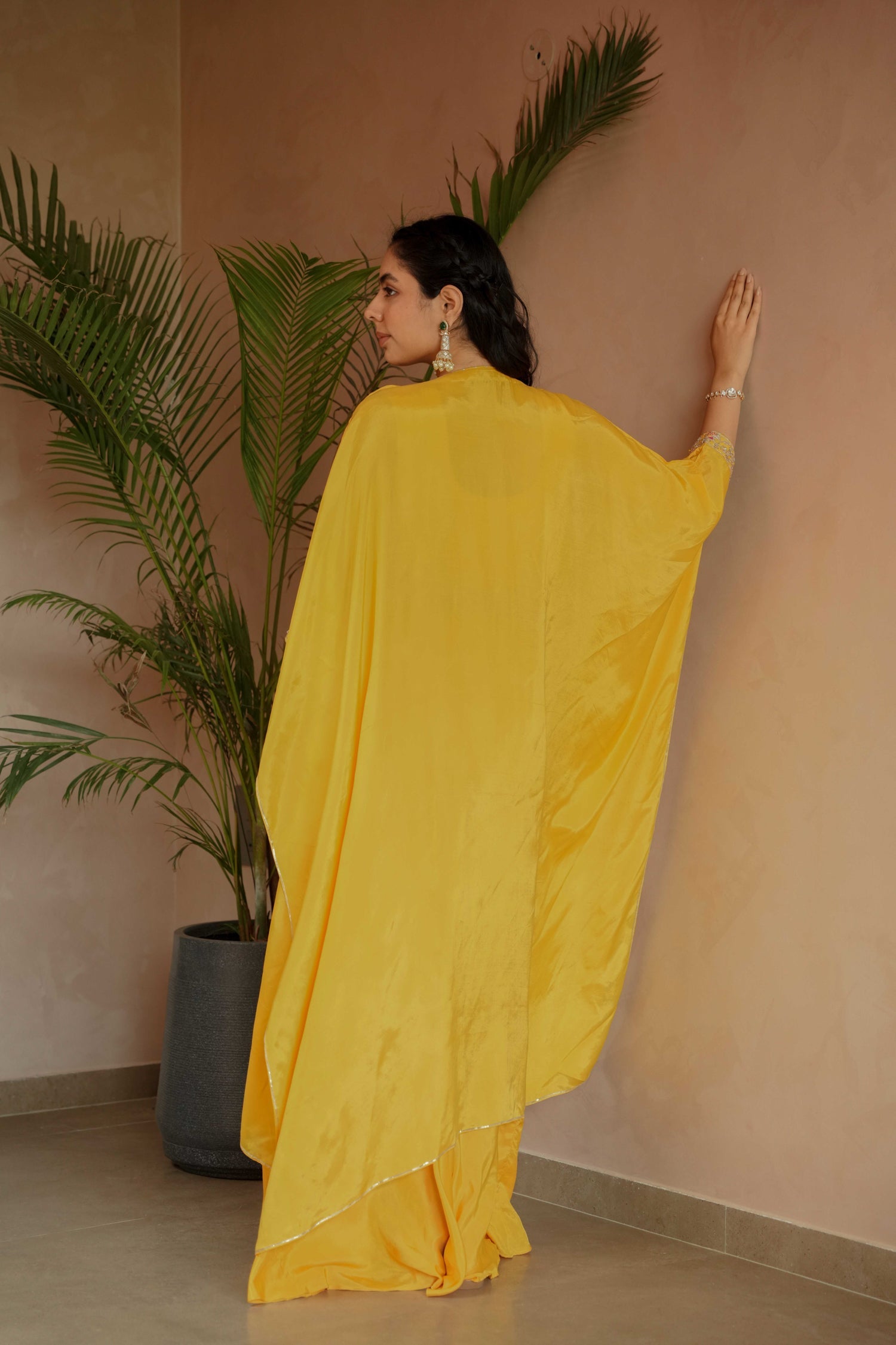 Contemporary Silk Indo-Western Set in Yellow with Gota Patti & Zardozi Detailing