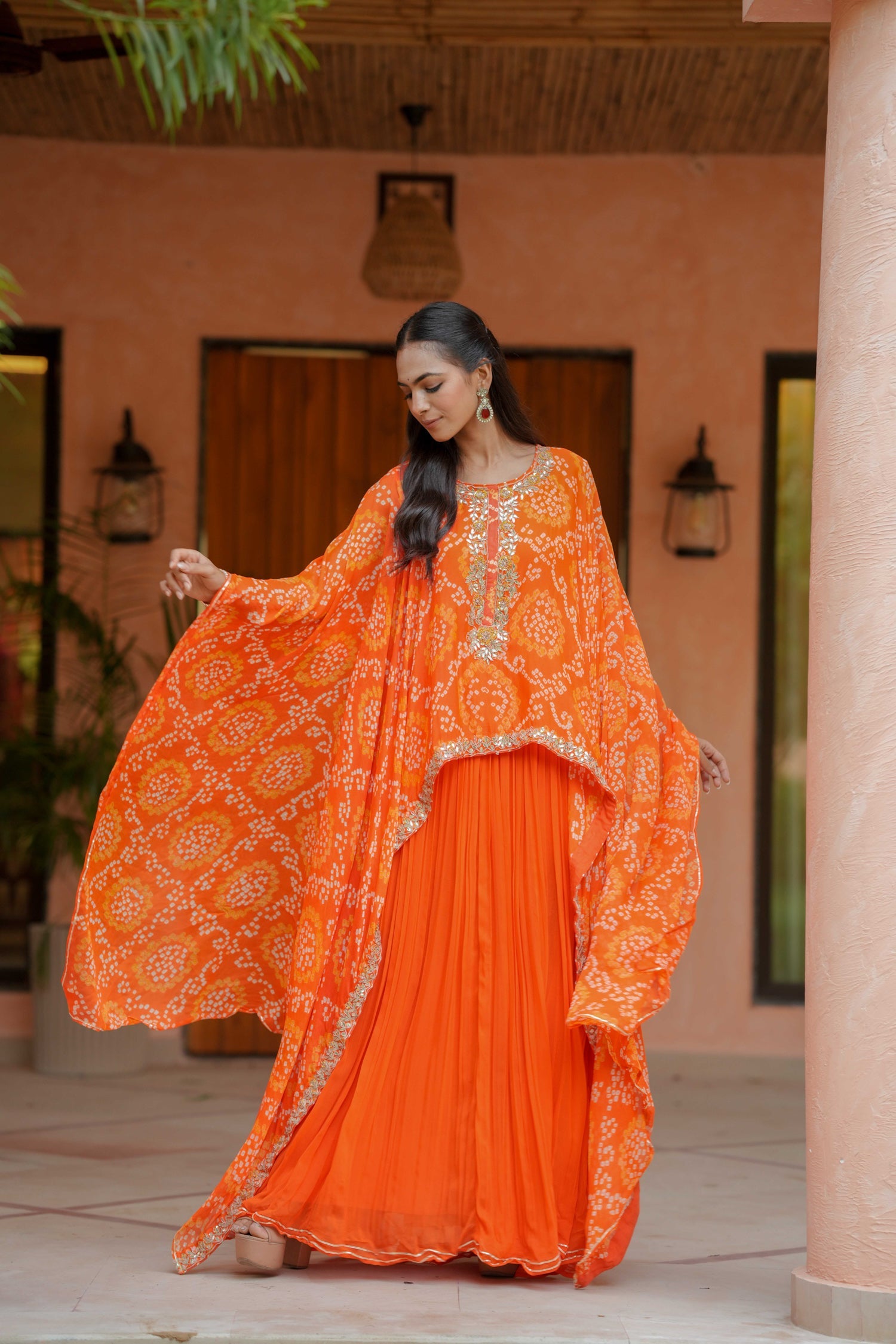 Bandhej Georgette Kaftan Style Indowestern with Gota Patti Work