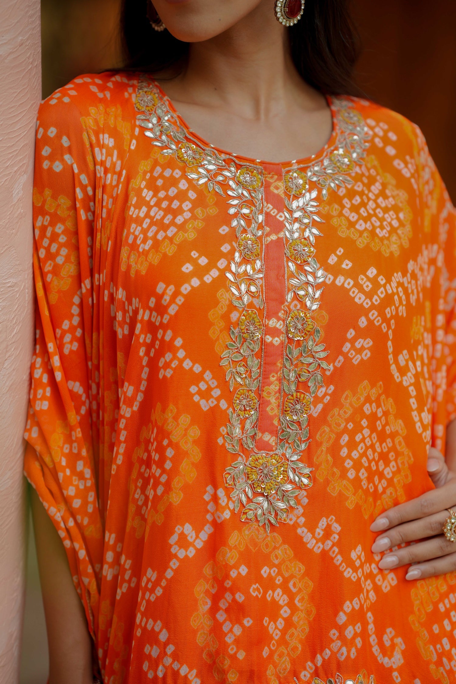 Bandhej Georgette Kaftan Style Indowestern with Gota Patti Work