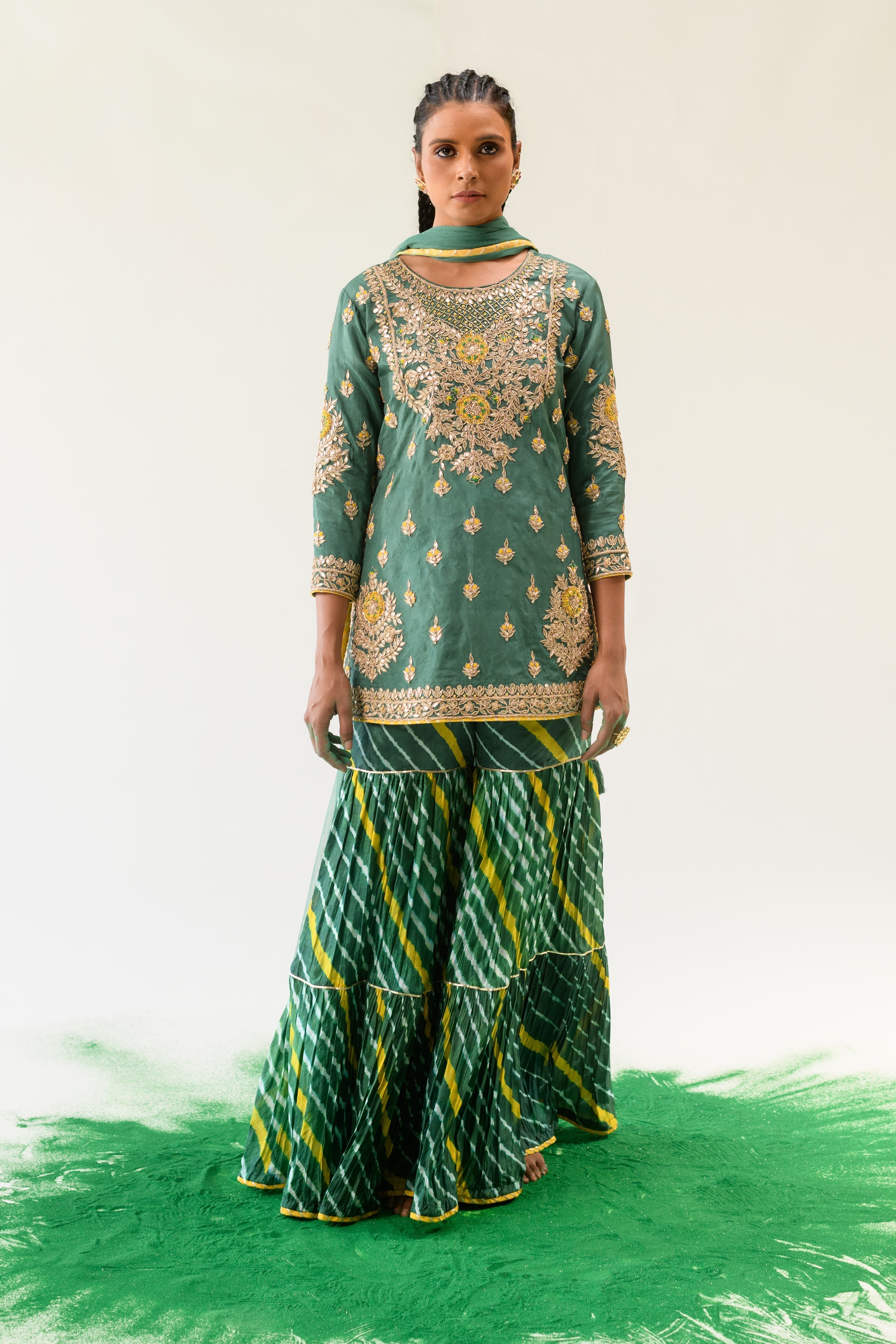 Silk Suit with Gota Patti, Zardosi, Thread work.