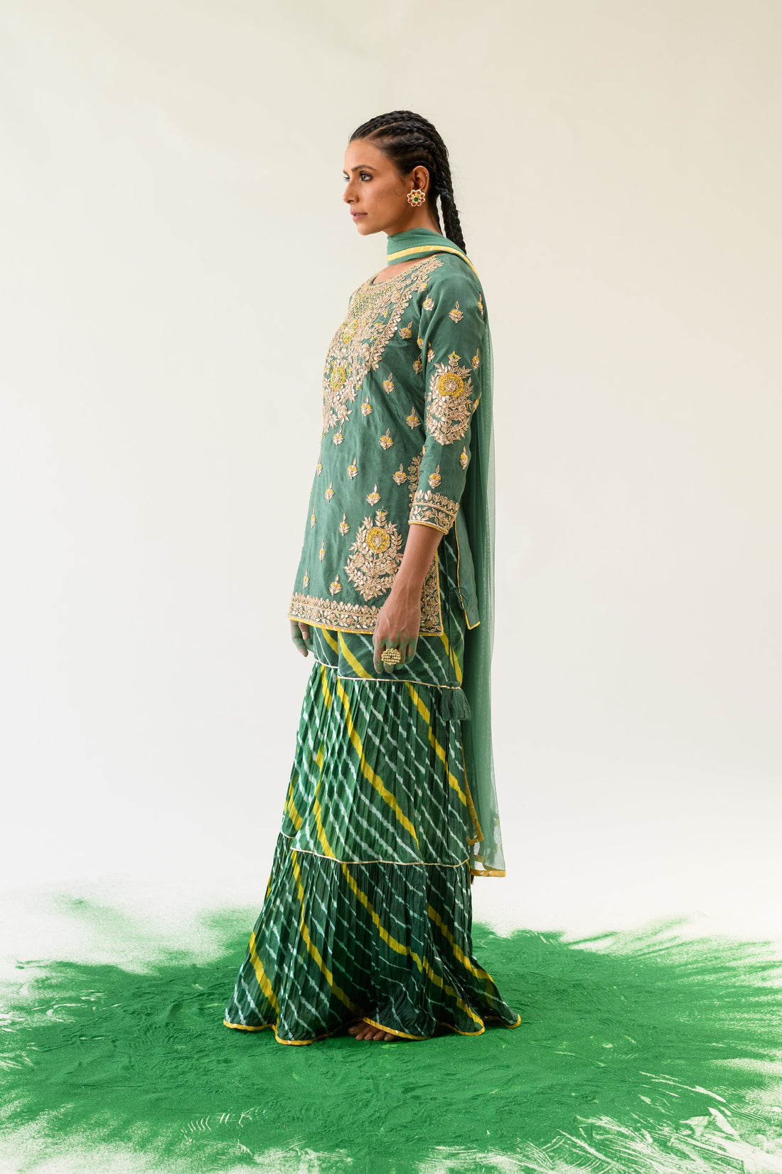 Leheriya Silk Suit with Gota Patti, work.