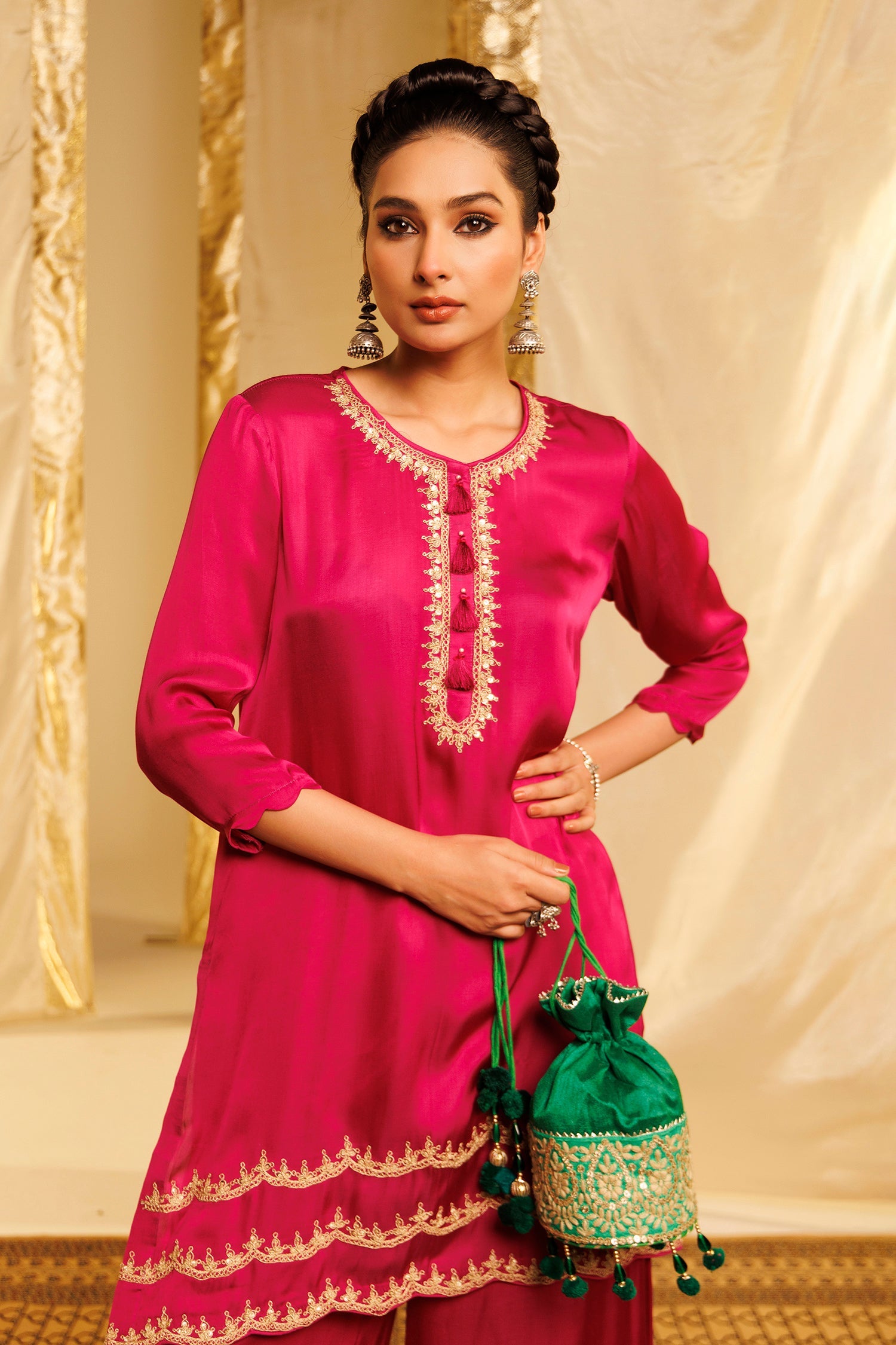 Modal Satin Suit with Dori and Sequins work