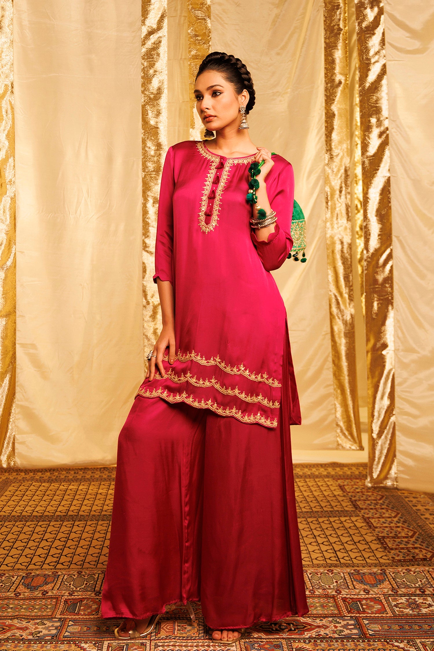 Modal Satin Suit with Dori and Sequins work