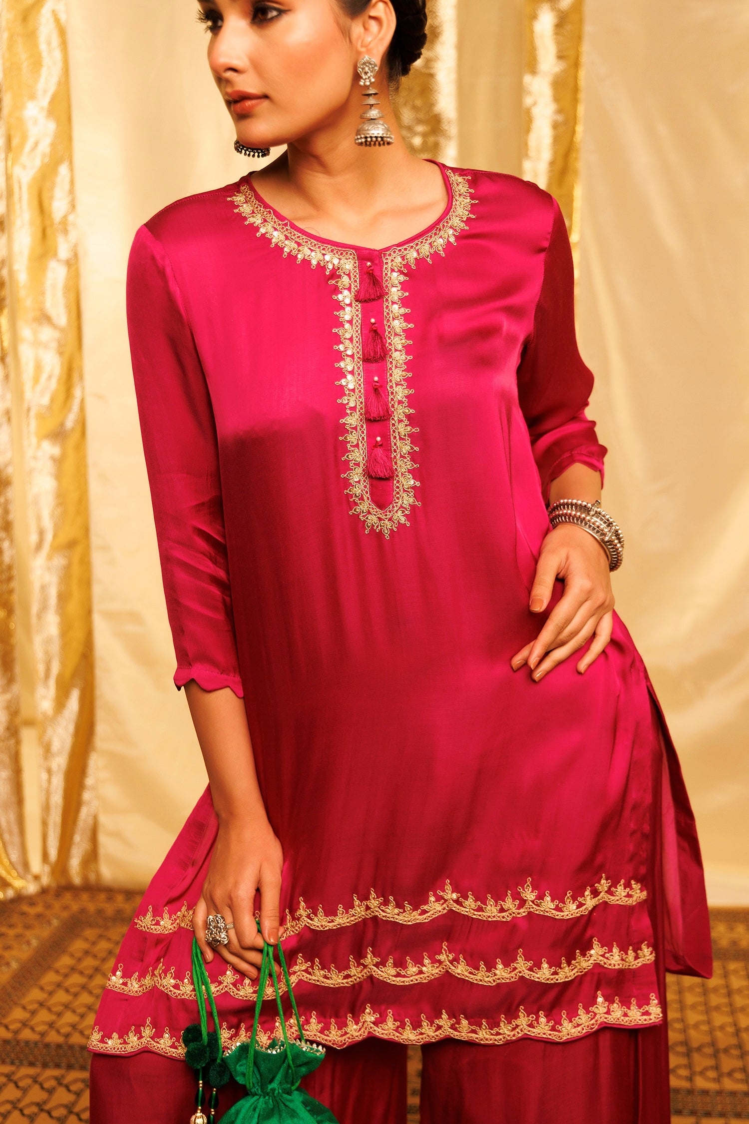 Modal Satin Suit with Dori and Sequins work