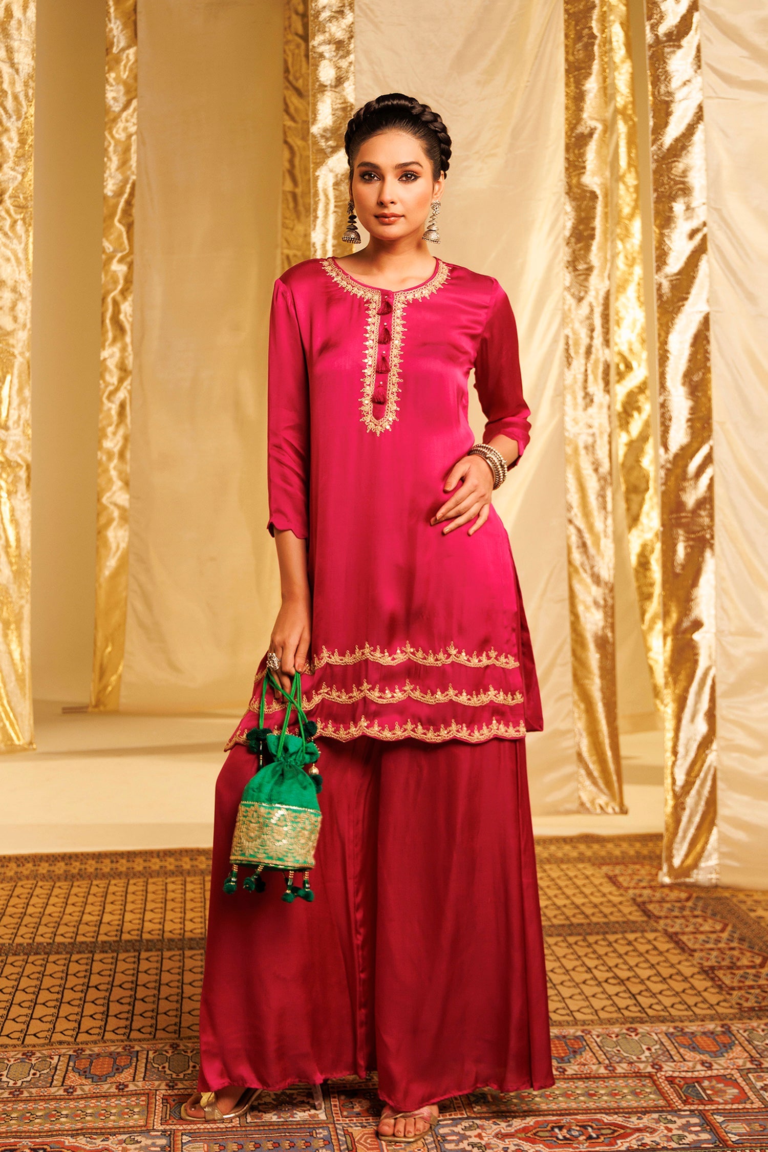 Modal Satin Suit with Dori and Sequins work